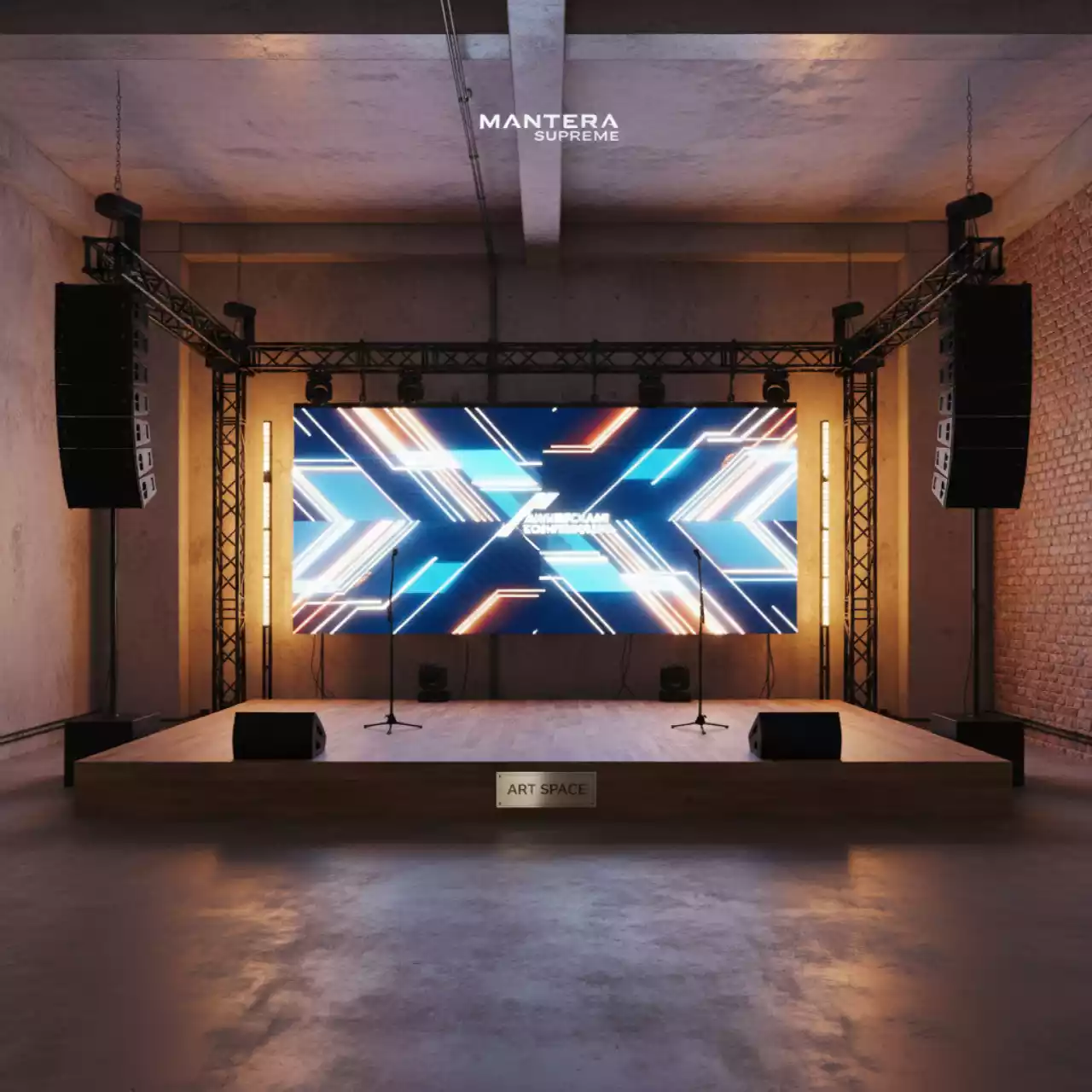 Аренда Сцена 4х3 м с экраном 3,5х2 м и порталами в Mantera Supreme — ART SPACE