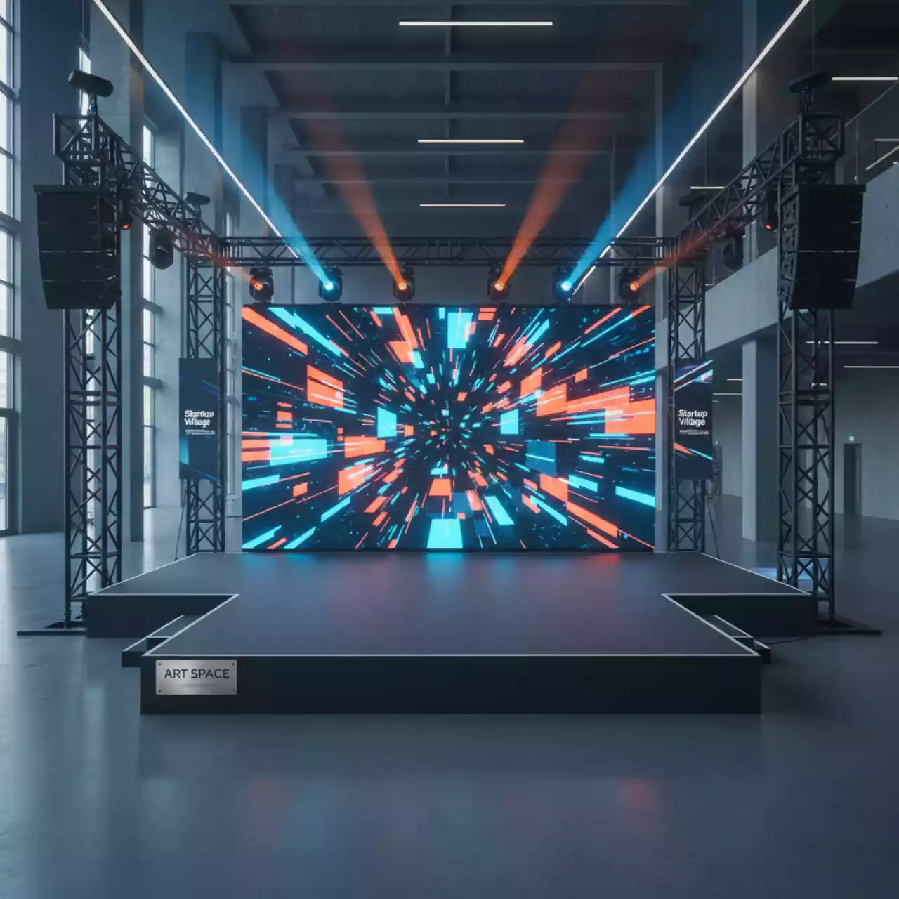 Аренда Сцена 5х3 м с экраном 4,5х2,5 м и порталами в Delta Sirius — ART SPACE