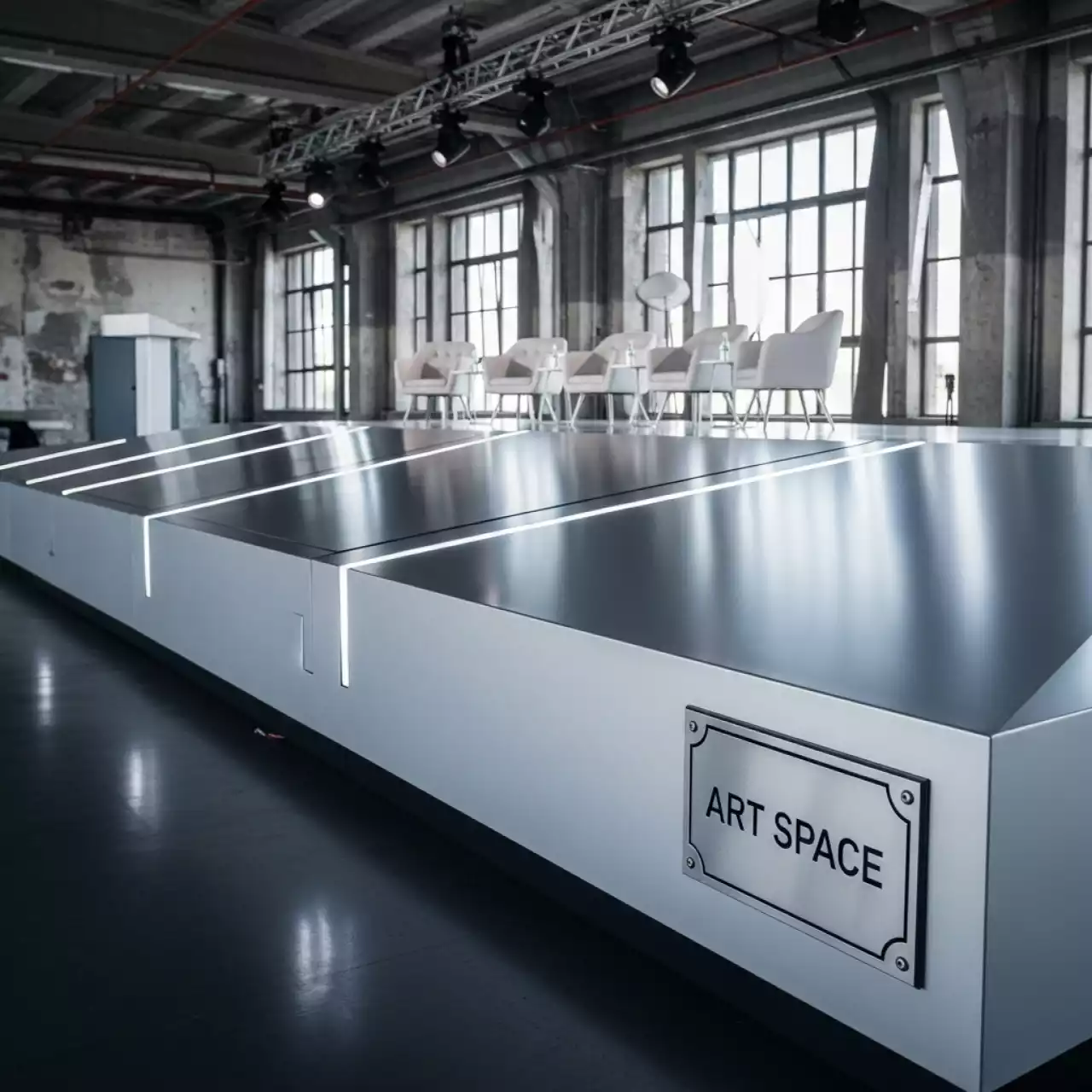 Аренда Сцена односкатная 16х12 м металлик в лофте «Студия 21» — ART SPACE