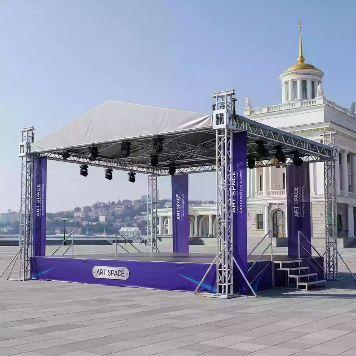 Аренда Сцена односкатная 6х4 м металлик на территории Морпорта Сочи — ART SPACE
