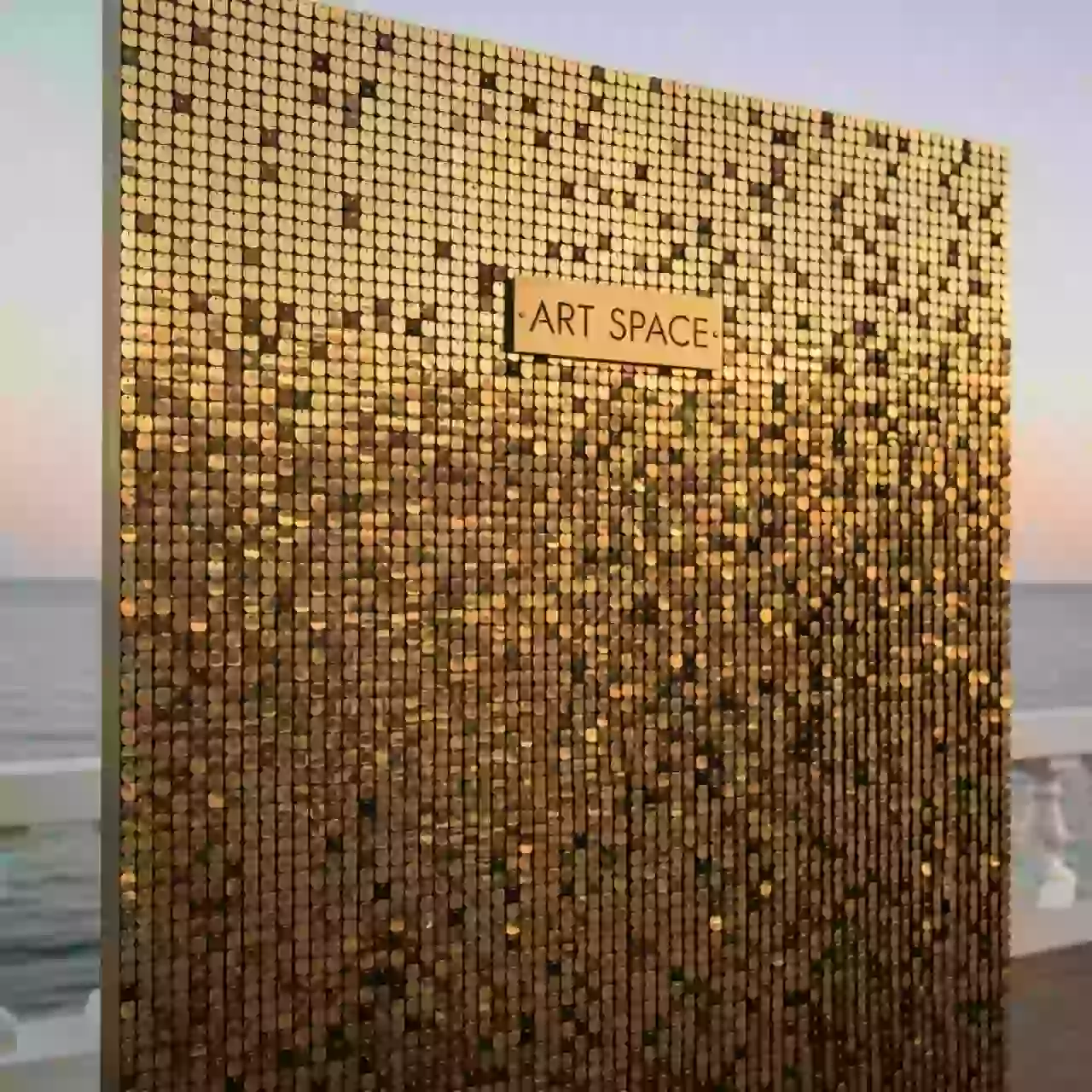 Аренда Секция из пайеток 900х2400 мм золото на пляже «Маяк» — ART SPACE