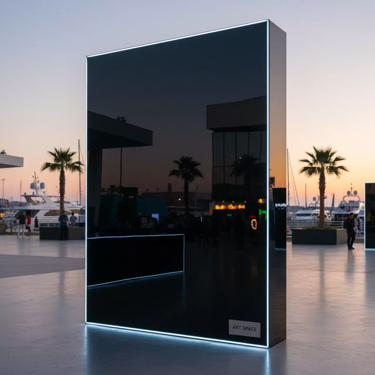 Аренда Секция из полистирола 150х240 см черный глянец с подсветкой на территории Морпорта Сочи — ART SPACE
