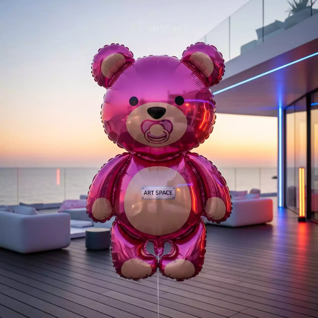 Аренда Шар фольгированный Мишка с соской розовый на пляже «Мандарин» — ART SPACE