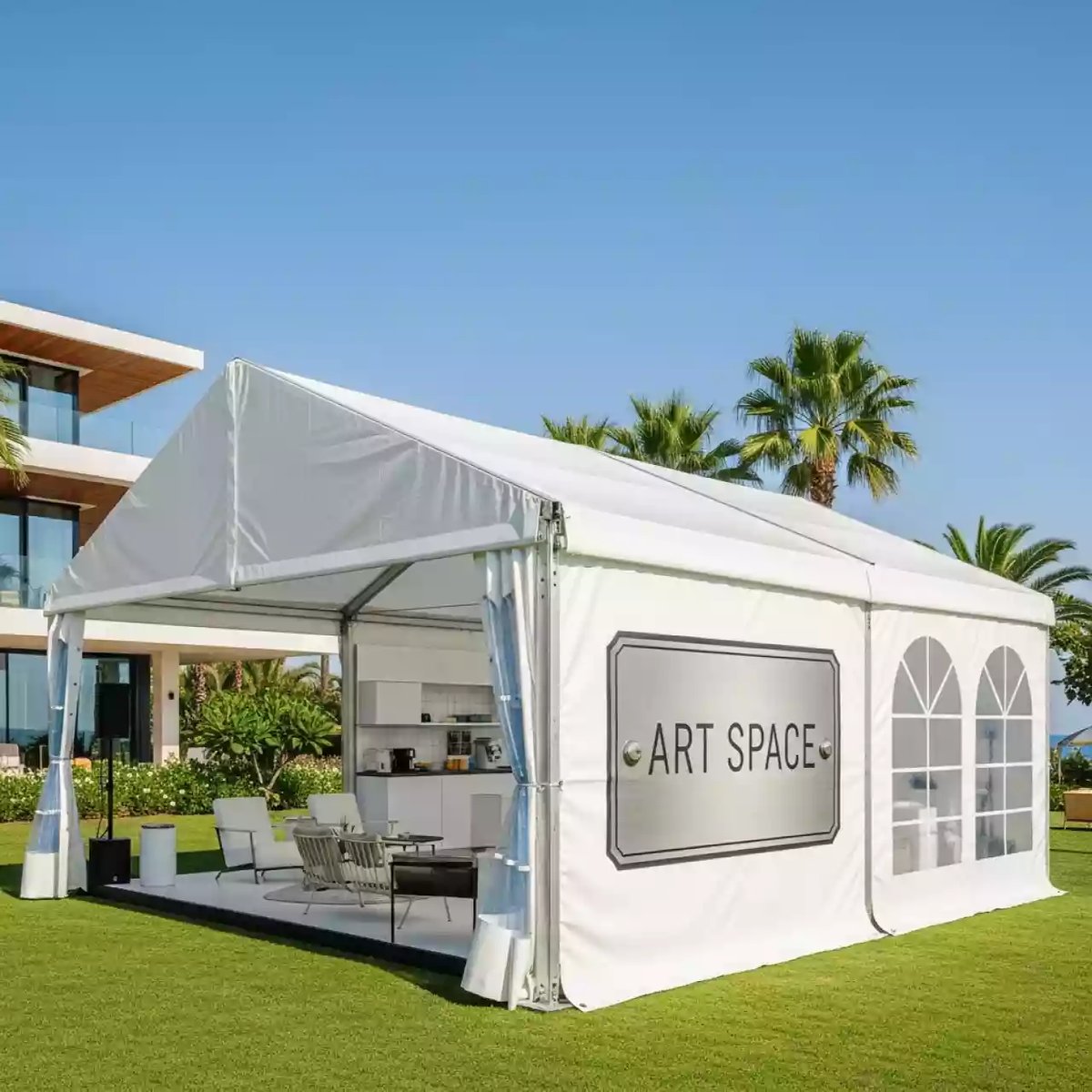 Аренда Шатер белый Expotent 8х4 м в санатории «Русь» — ART SPACE