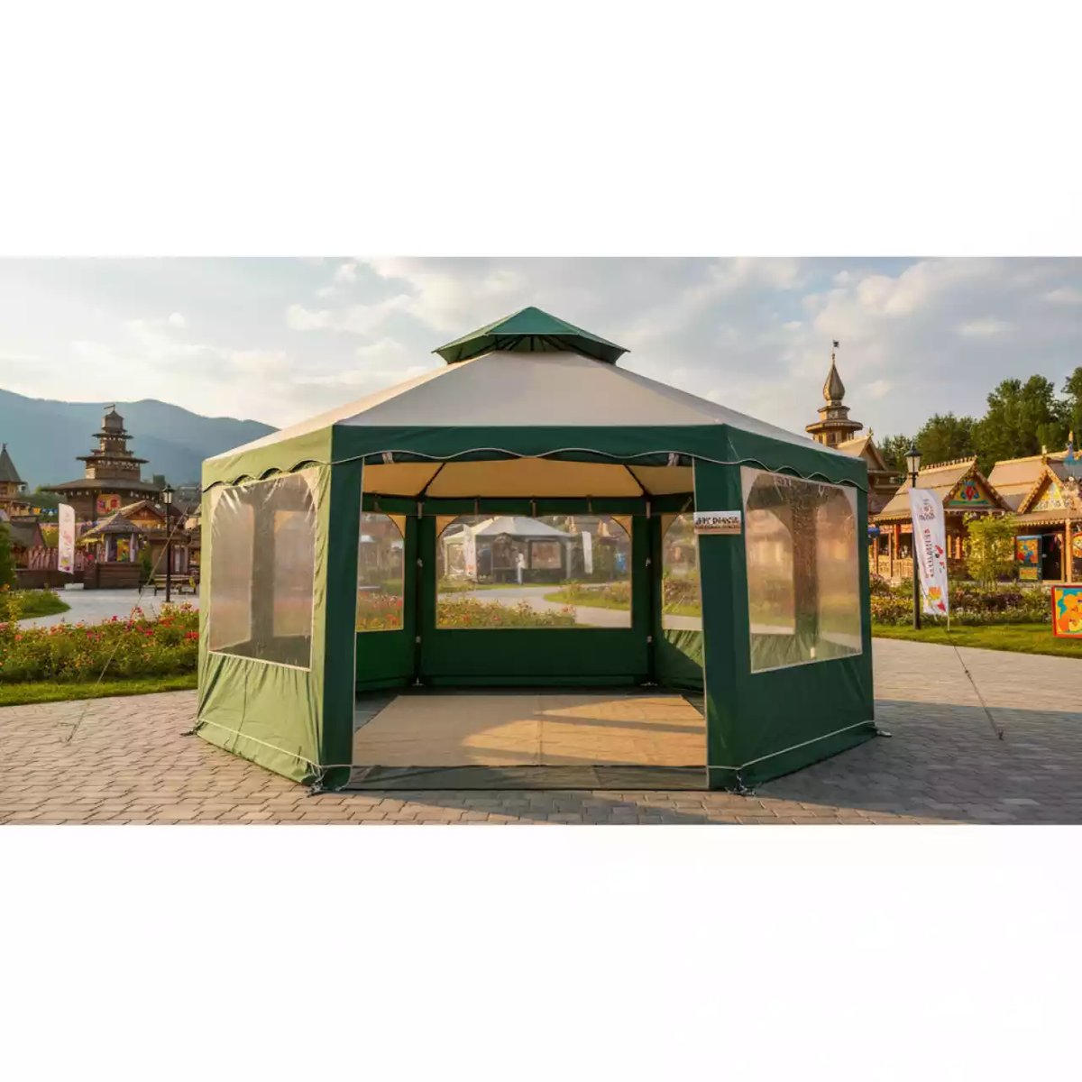 Аренда Шатер беседка Green Glade 1052 2,5х2,5х3,4 м полиэстер в этно-парке «Моя Россия» — ART SPACE