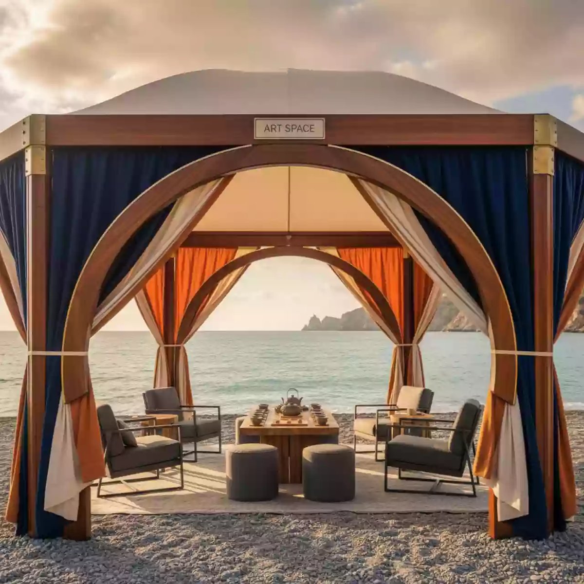 Аренда Шатер для кафе и ресторанов премиум бизон 4х4 на пляже «Маяк» — ART SPACE