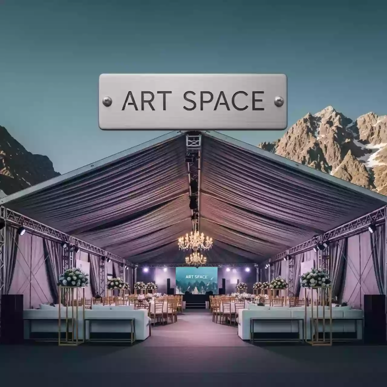 Аренда Шатер двускатный из ферм 12х10 металлик на площадке Rosa Peak (2320м) — ART SPACE