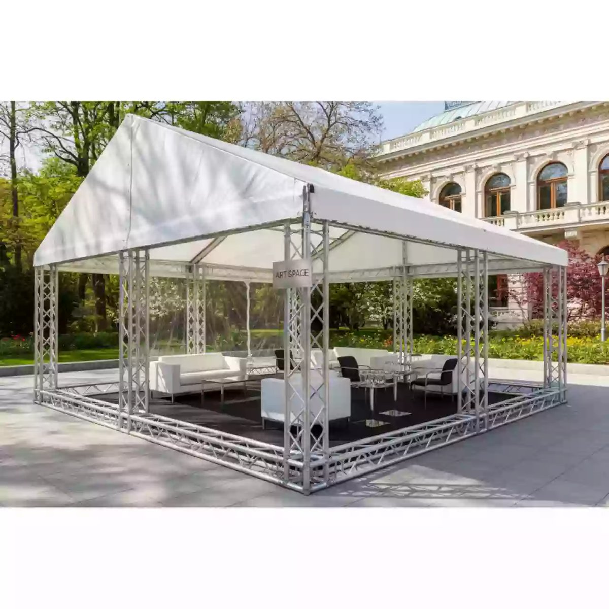 Аренда Шатер двускатный из ферм 6х4 м металлик в санатории «Русь» — ART SPACE