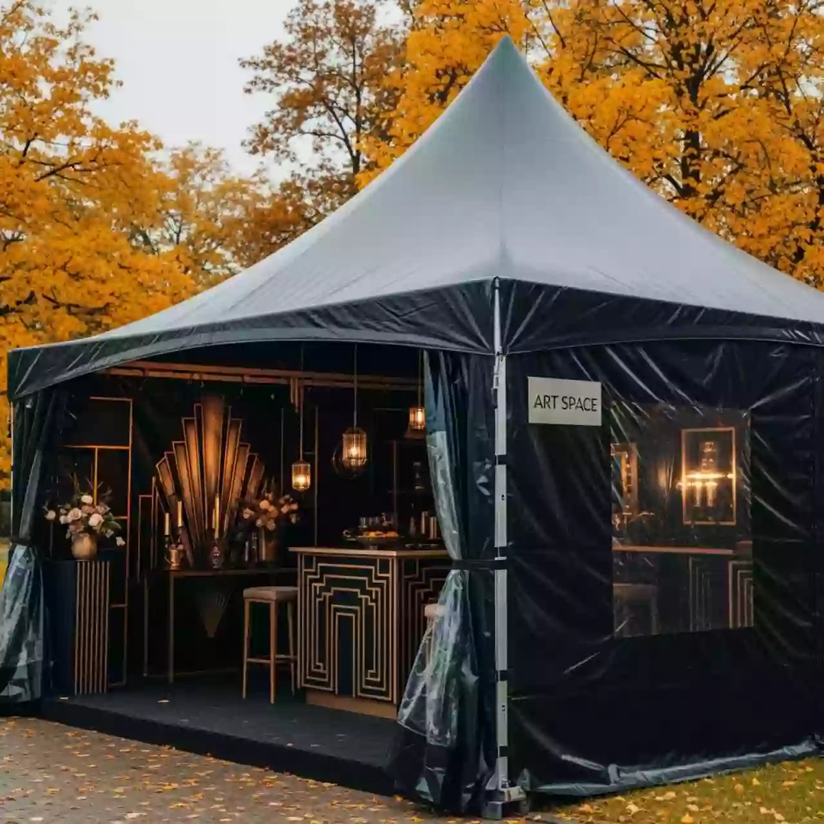 Аренда Шатер Expotent 8х4 м черный в усадьбе Голицына — ART SPACE