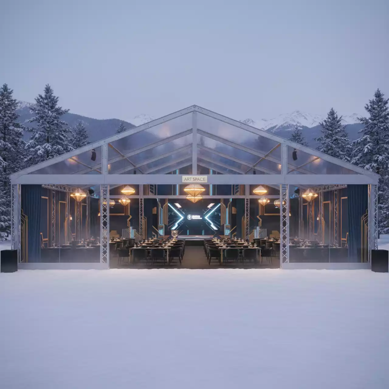 Аренда Шатер из ферм односкатный 10х8 м металлик в Sochi Marriott Krasnaya Polyana — ART SPACE