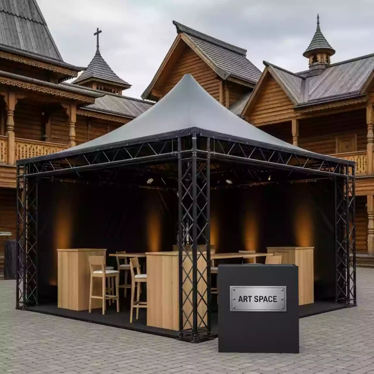 Аренда Шатер из ферм односкатный 6х4 м черный в этно-парке «Моя Россия» — ART SPACE