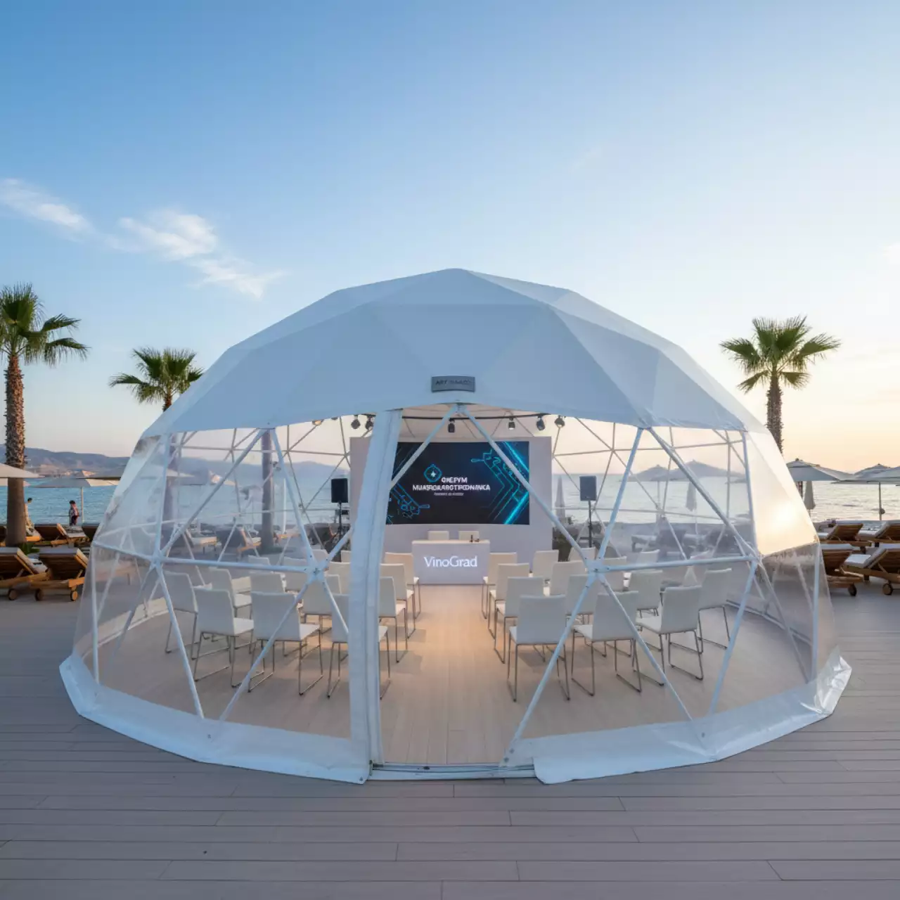 Аренда Шатер купольный в Анапе для конференций в пляжном комплексе VinoGrad — ART SPACE