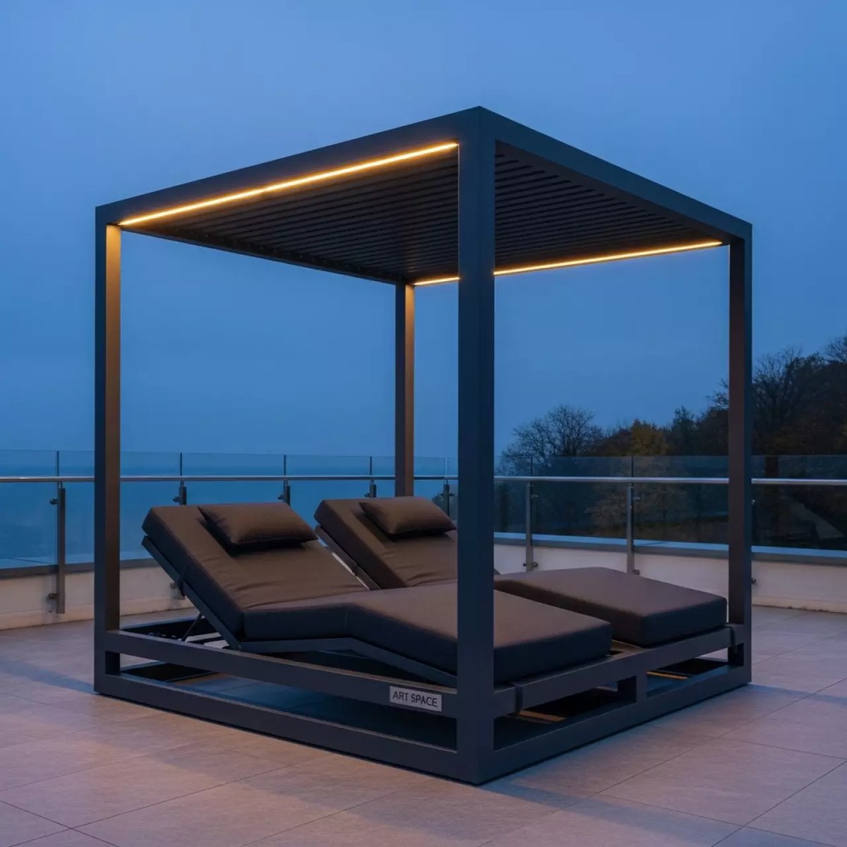 Аренда Шатер металлический с лежаками Yaman Aluminium в ресторане «D.O.M» — ART SPACE