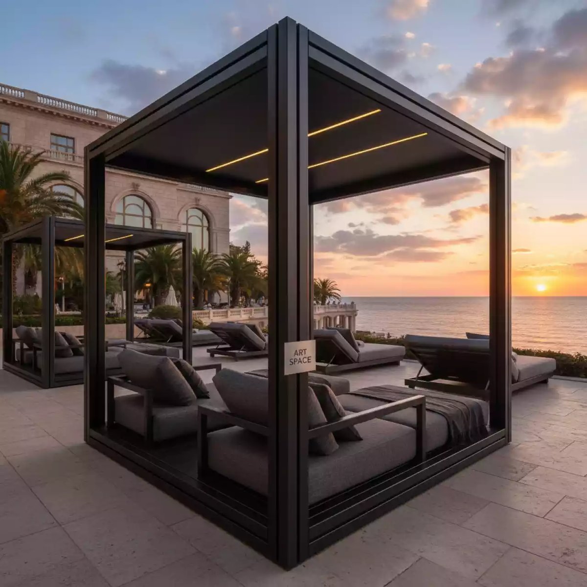 Аренда Шатер металлический Yaman Aluminium с лежаками в гранд-отеле «Жемчужина» — ART SPACE