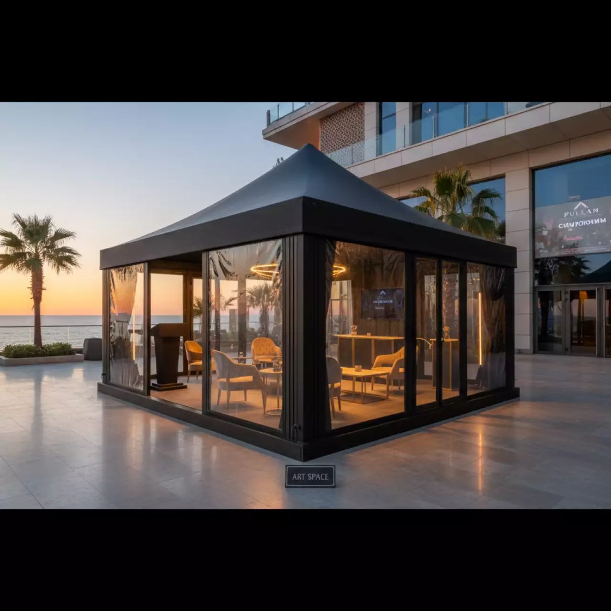 Аренда Шатер мобильный трансформер черный 4х4 в Pullman Sochi Centre — ART SPACE