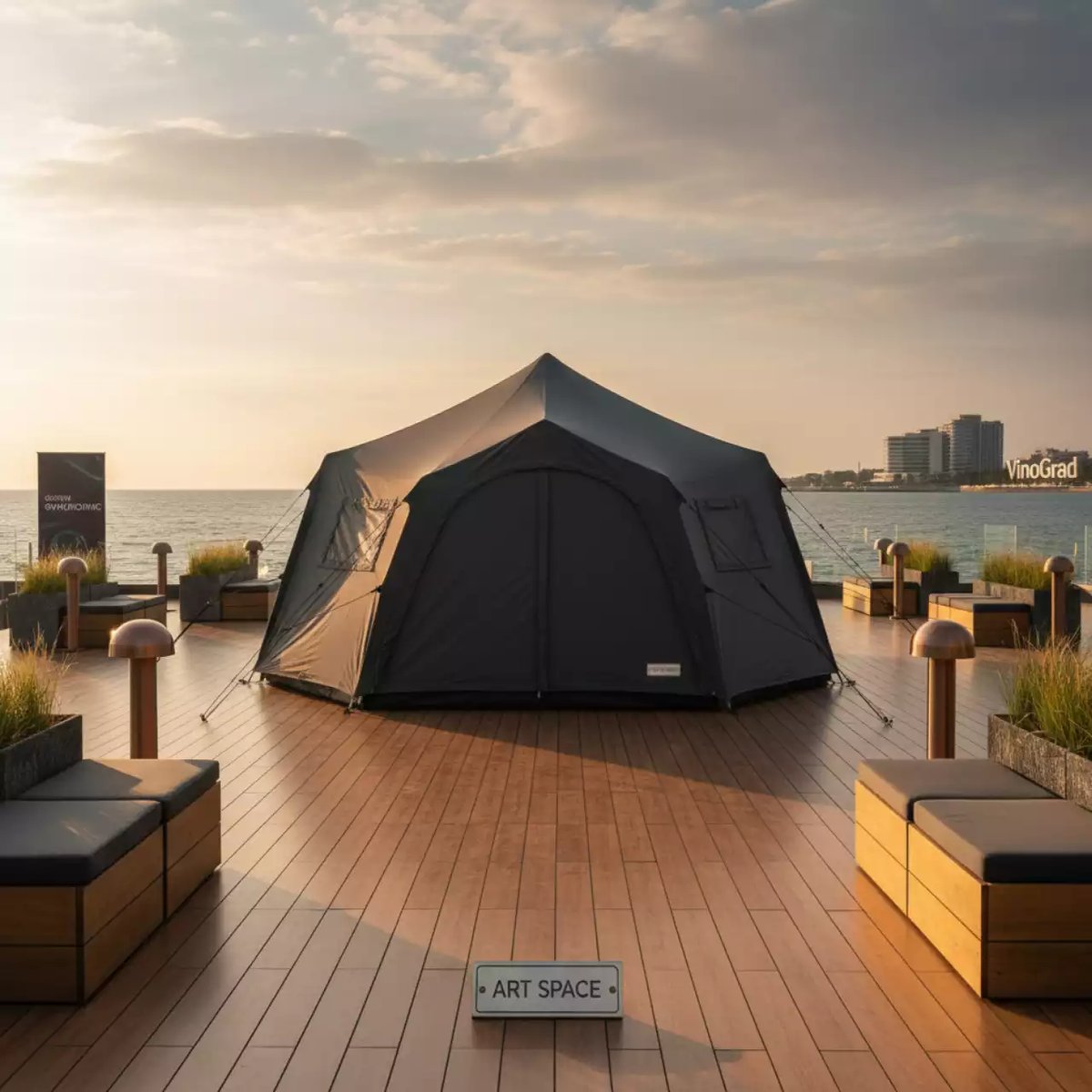 Аренда Шатер военный Премиум Бизон 4х4 в пляжном комплексе VinoGrad — ART SPACE