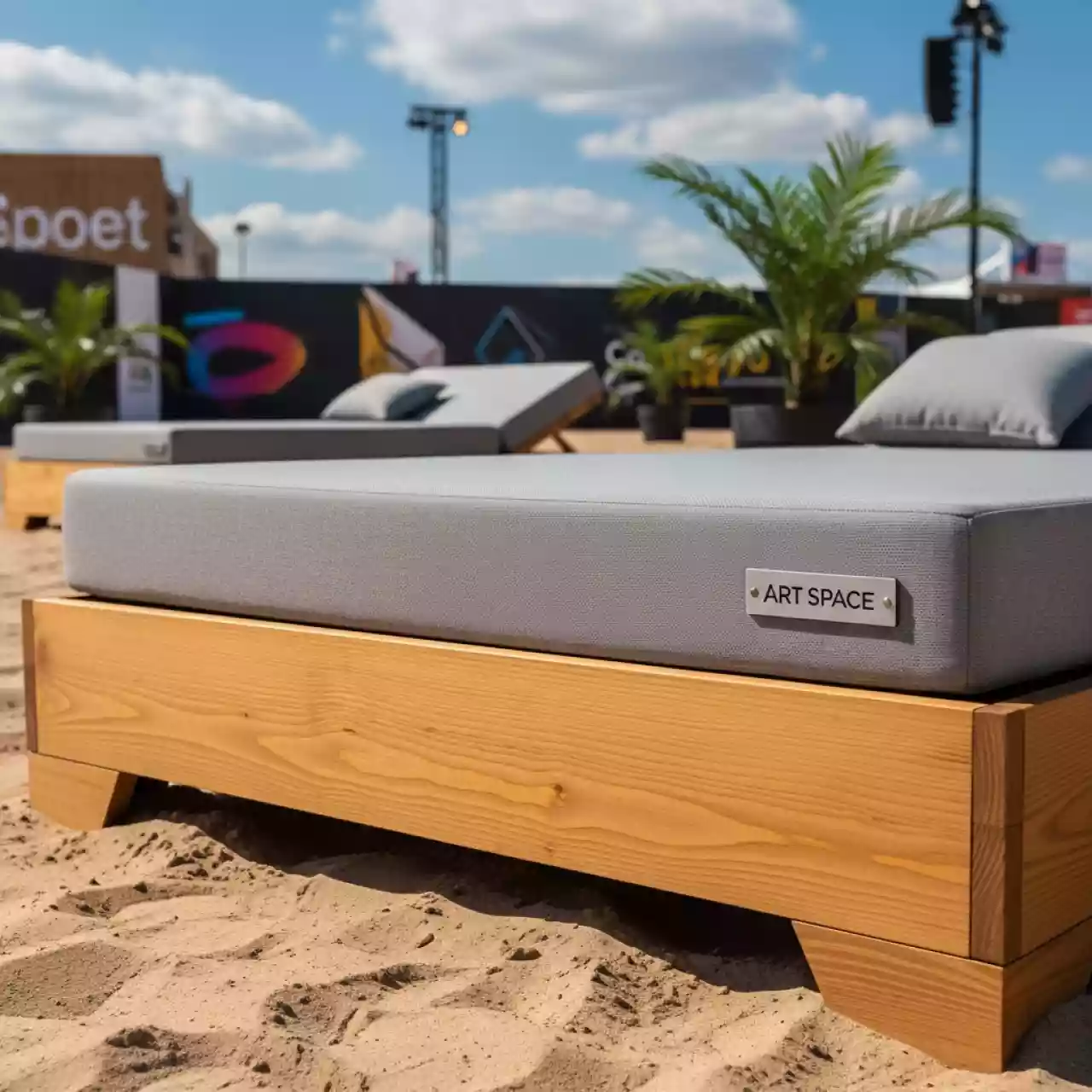 Аренда Шезлонг деревянный с матрасом Suno на пляже «Мандарин» — ART SPACE