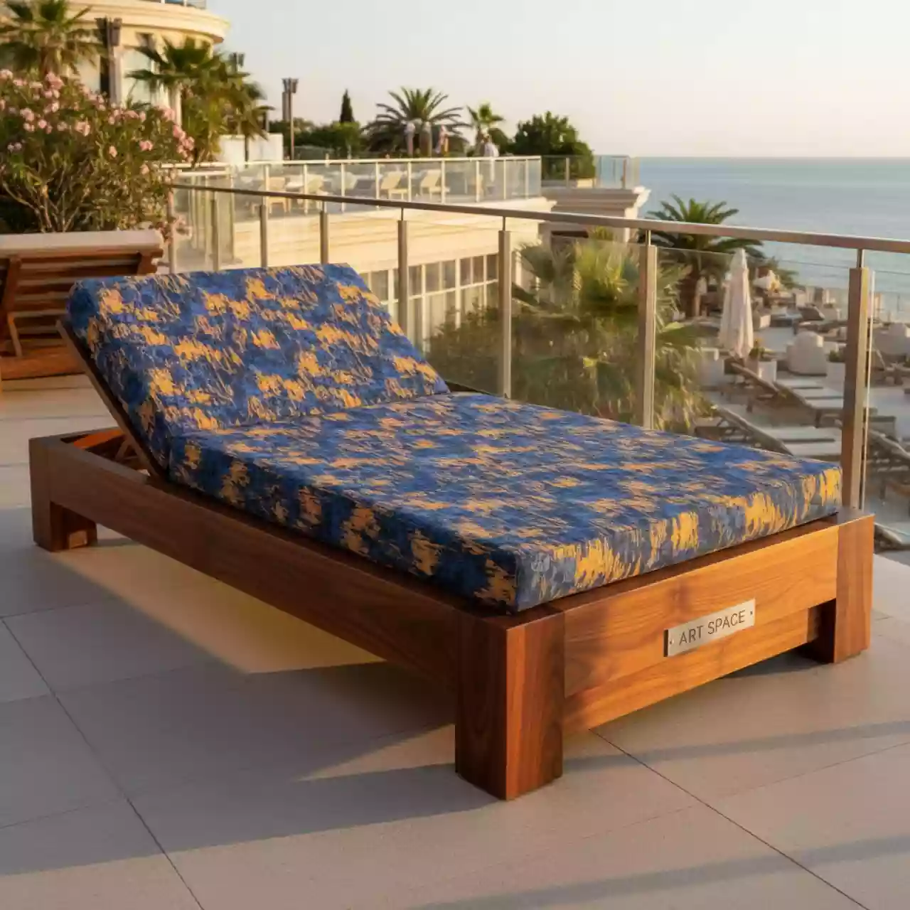 Аренда Шезлонг лежак деревянный с матрасом Osun в санатории «Русь» — ART SPACE