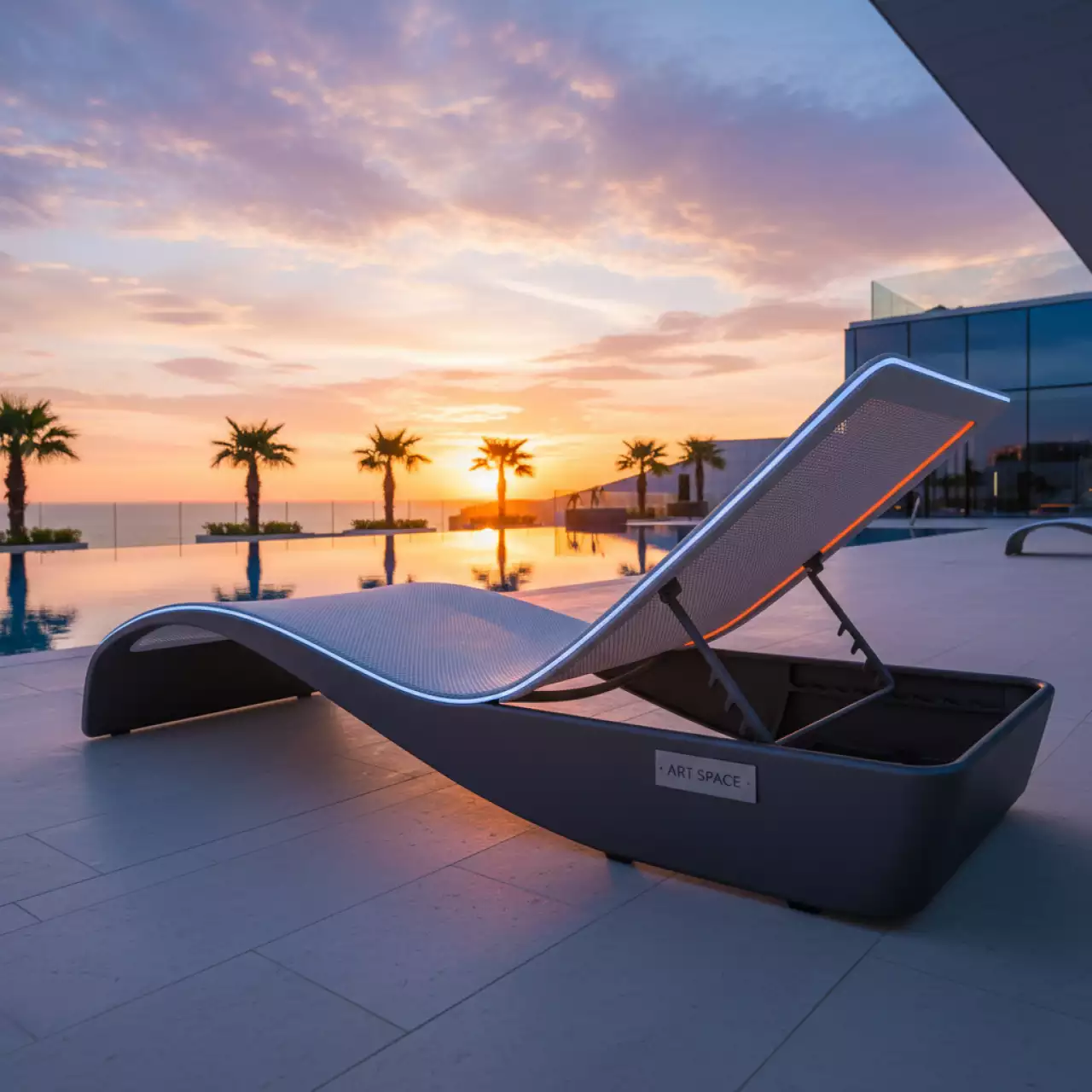 Аренда Шезлонг лежак металлический Wave антрацит белый в Cosmos Sochi Hotel — ART SPACE