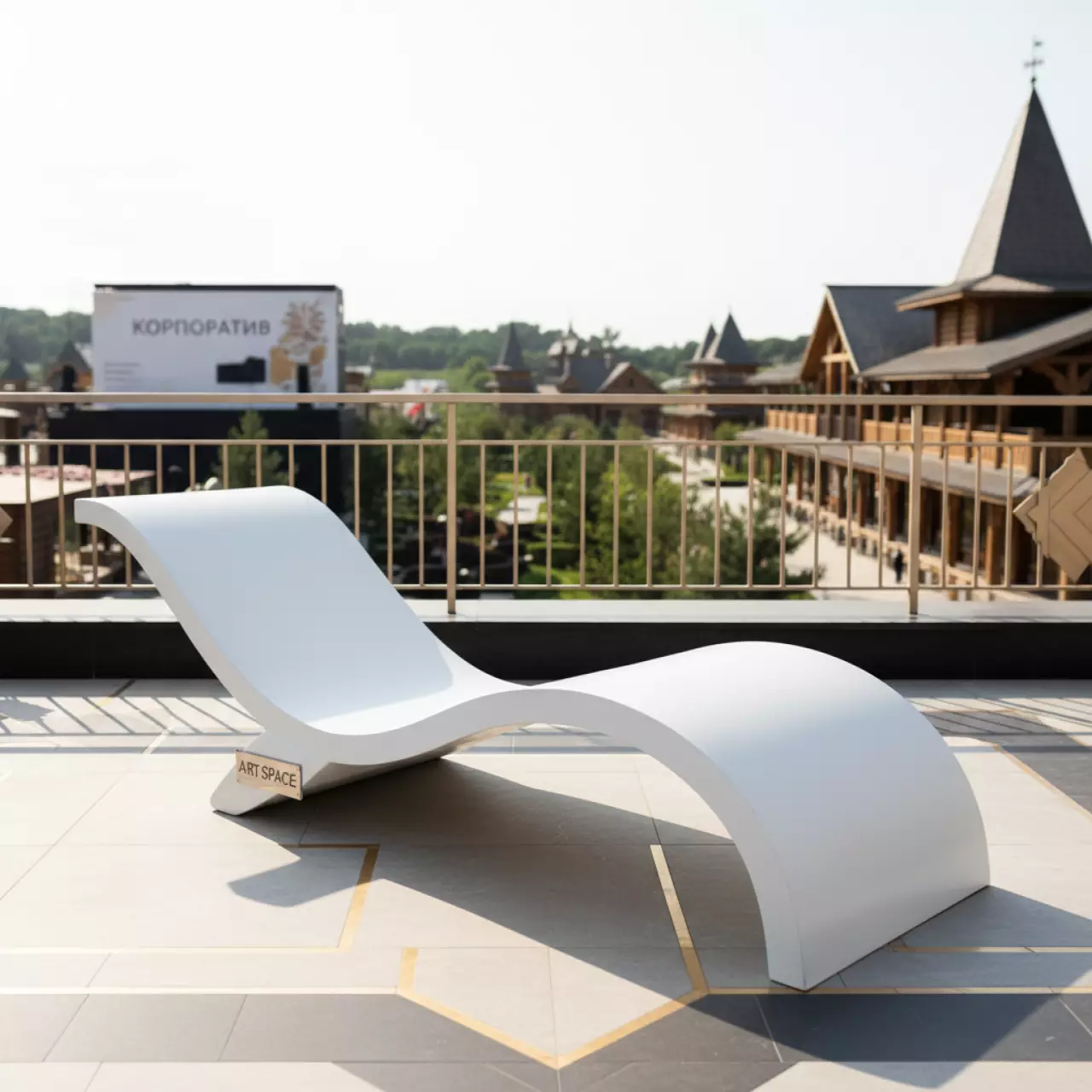 Аренда Шезлонг лежак металлический Wave белый в этно-парке «Моя Россия» — ART SPACE