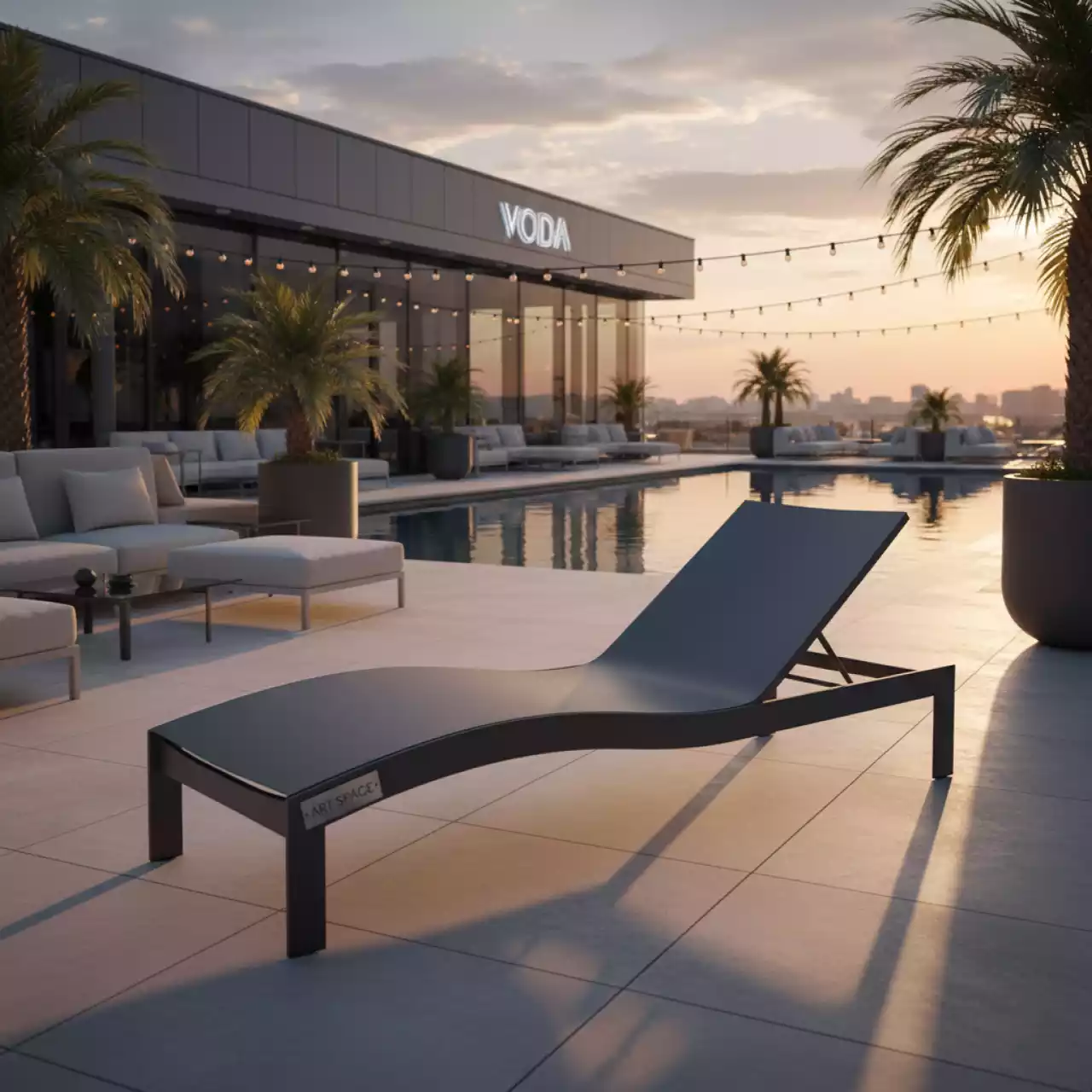 Аренда Шезлонг лежак металлический Wave Pad антрацит в ресторане «Voda» — ART SPACE