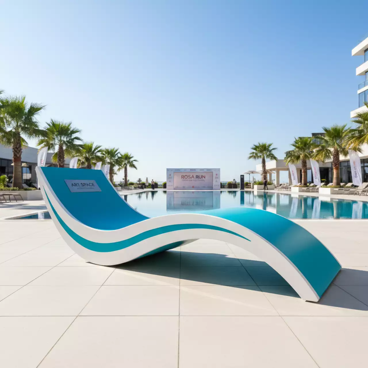 Аренда Шезлонг лежак металлический Wave Paint белый бирюзовый в Cosmos Sochi Hotel — ART SPACE