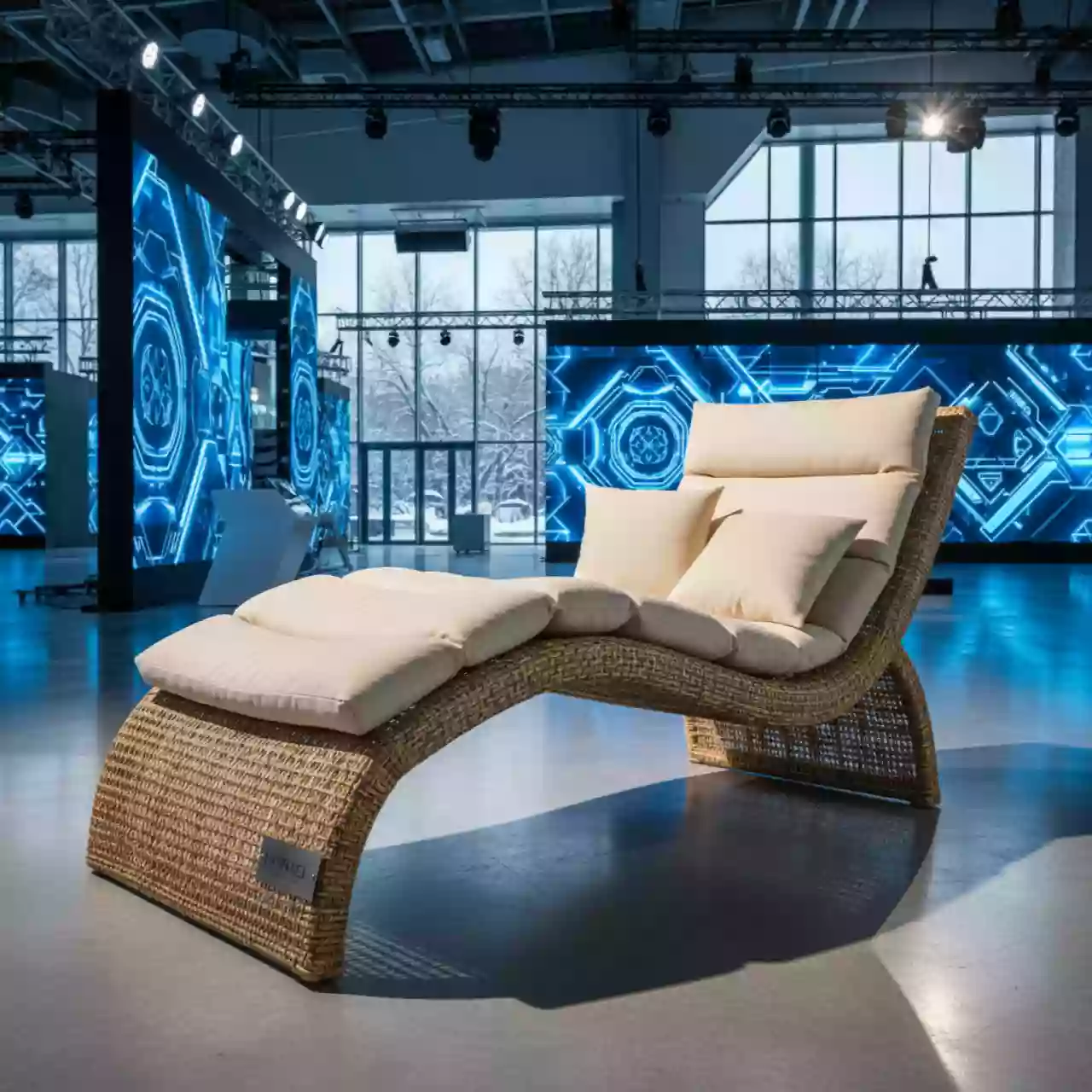 Аренда Шезлонг лежак плетеный Vino с матрасом в ледовом дворце «Большой» — ART SPACE