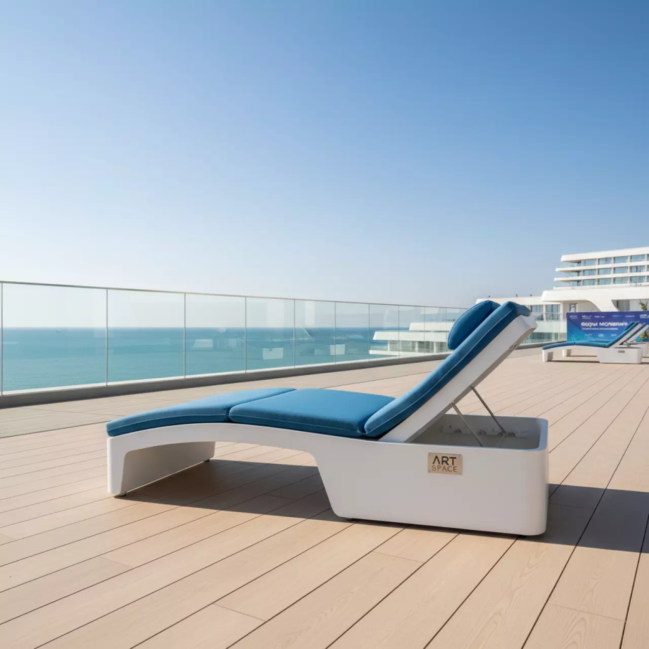 Аренда Шезлонг пляжный Nardi Omega бело синий в Cosmos Sochi Hotel — ART SPACE