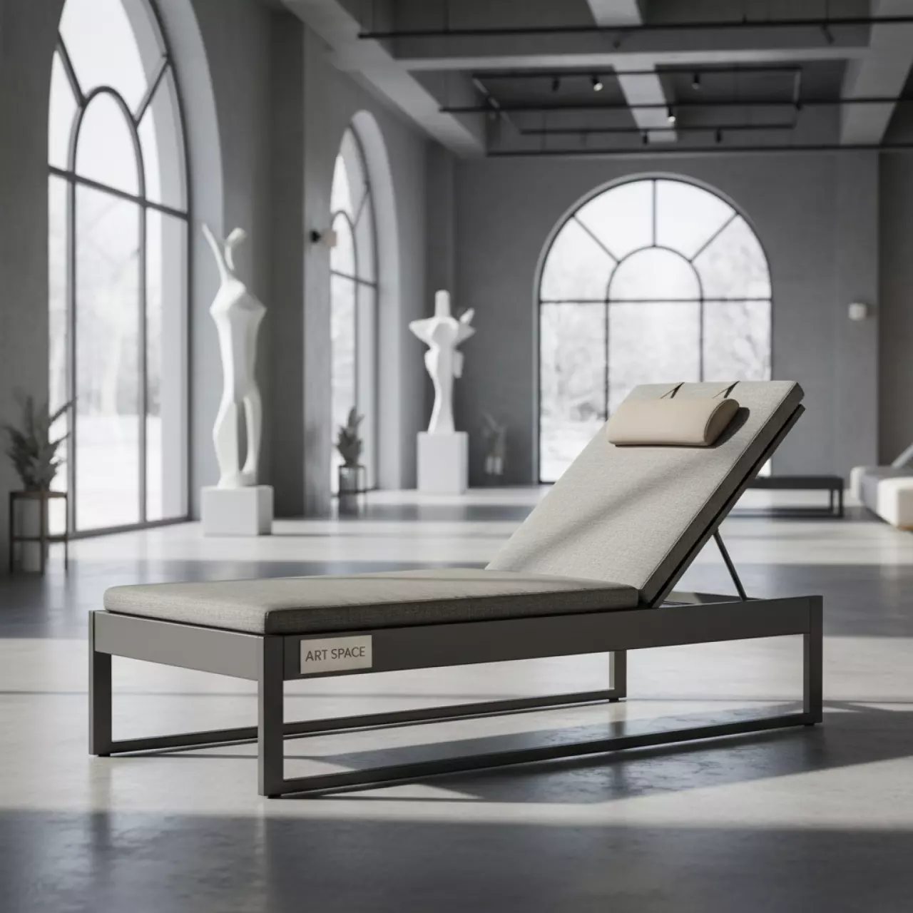 Аренда Шезлонг SOGNO S каркас темно серый карбон текстилен серый подушка бежевая в Сочи Парк Отеле — ART SPACE