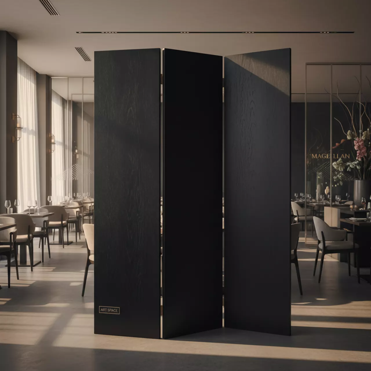 Аренда Ширма черная под дерево в ресторане «Магеллан» — ART SPACE