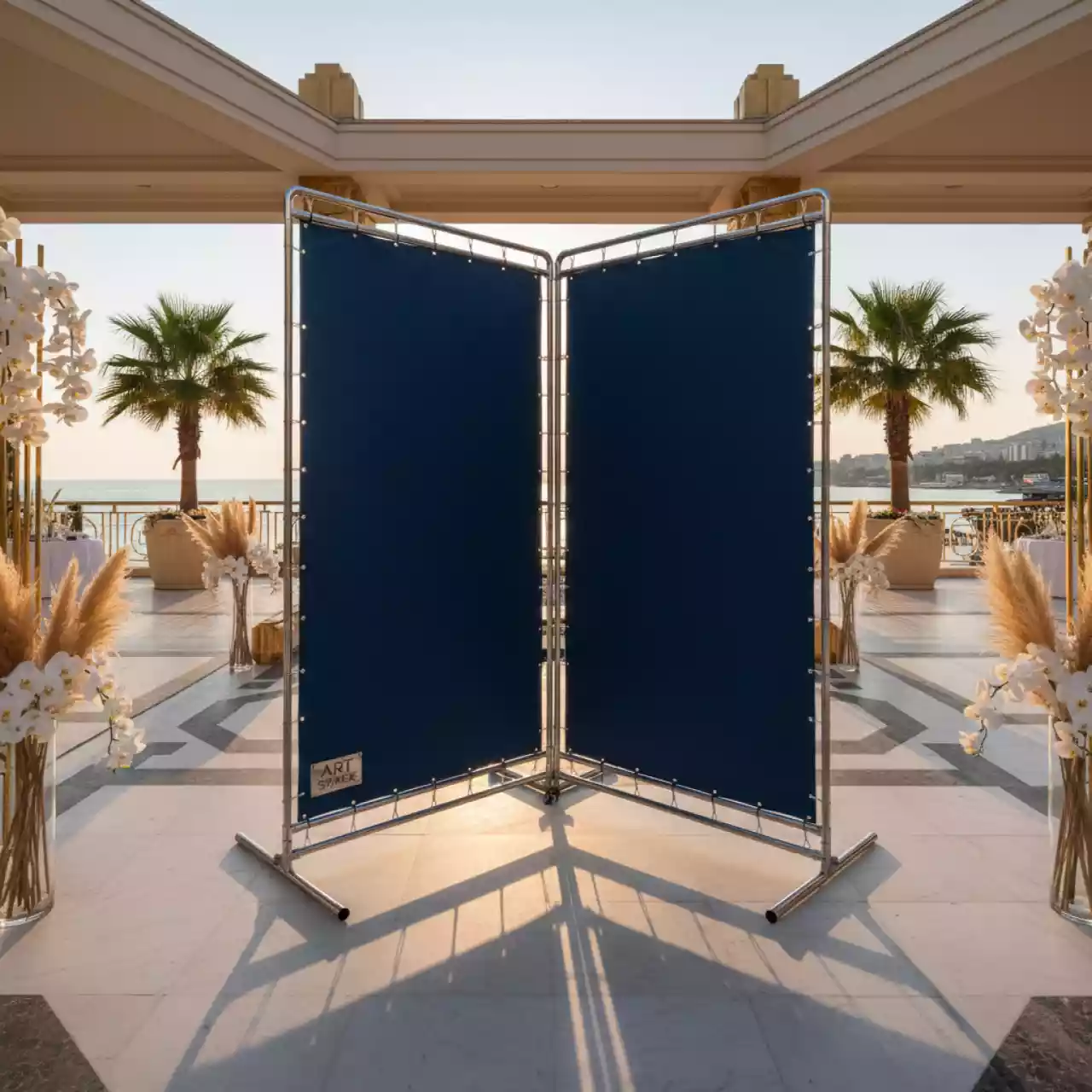 Аренда Ширма перегородка джокер габардин синий 3х2 м в пляжном комплексе VinoGrad — ART SPACE