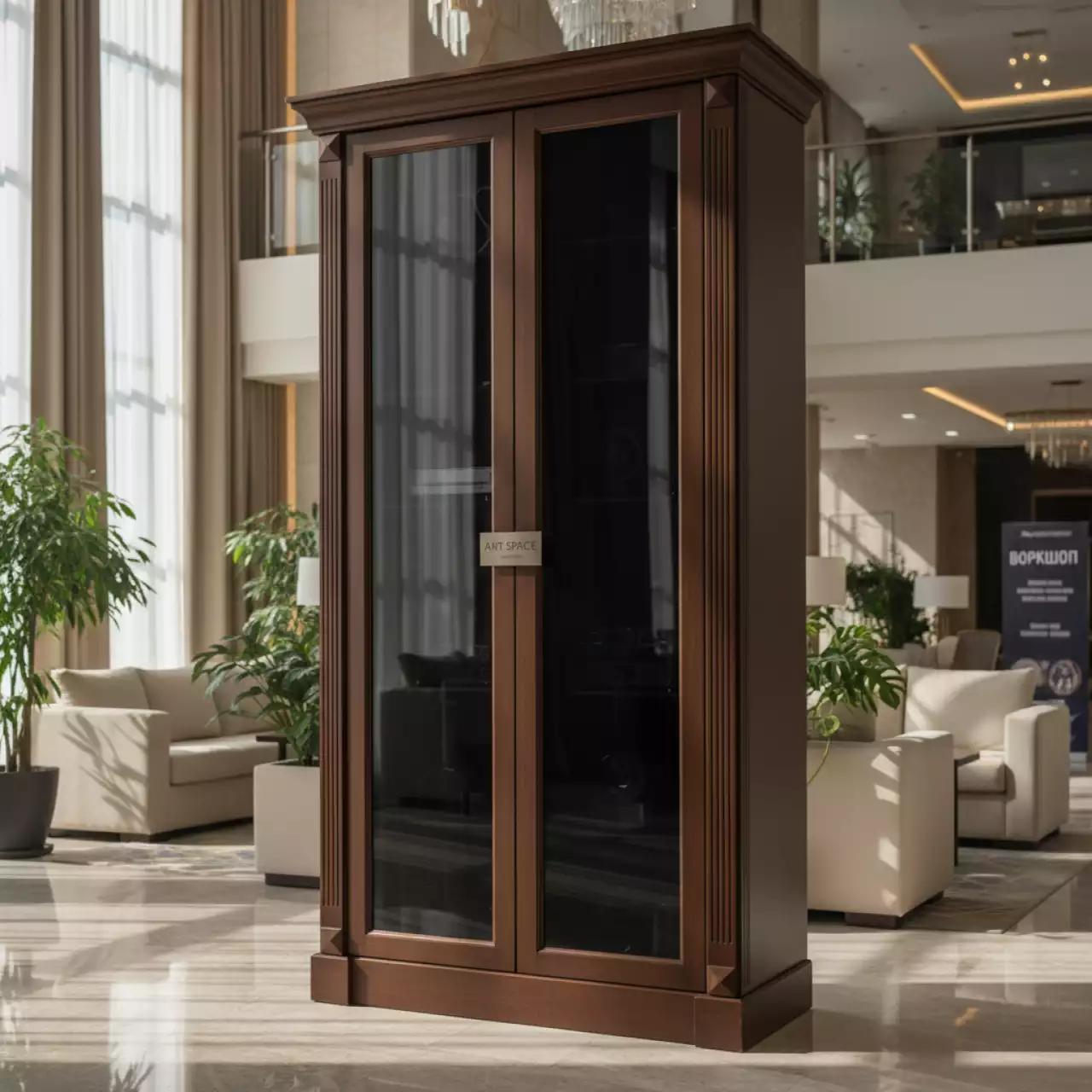 Аренда Шкаф стеллаж с черным стеклом 798х446х2112 мм брауни в Radisson Hotel Rosa Khutor — ART SPACE