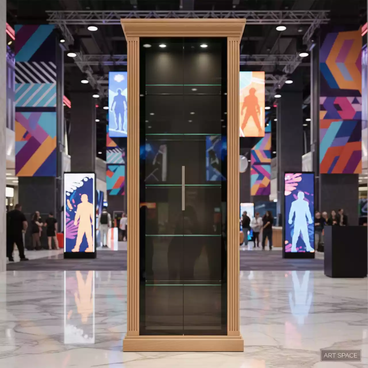 Аренда Шкаф стеллаж с черным стеклом шамони светлый 798х446х2112 в казино «Сочи» — ART SPACE