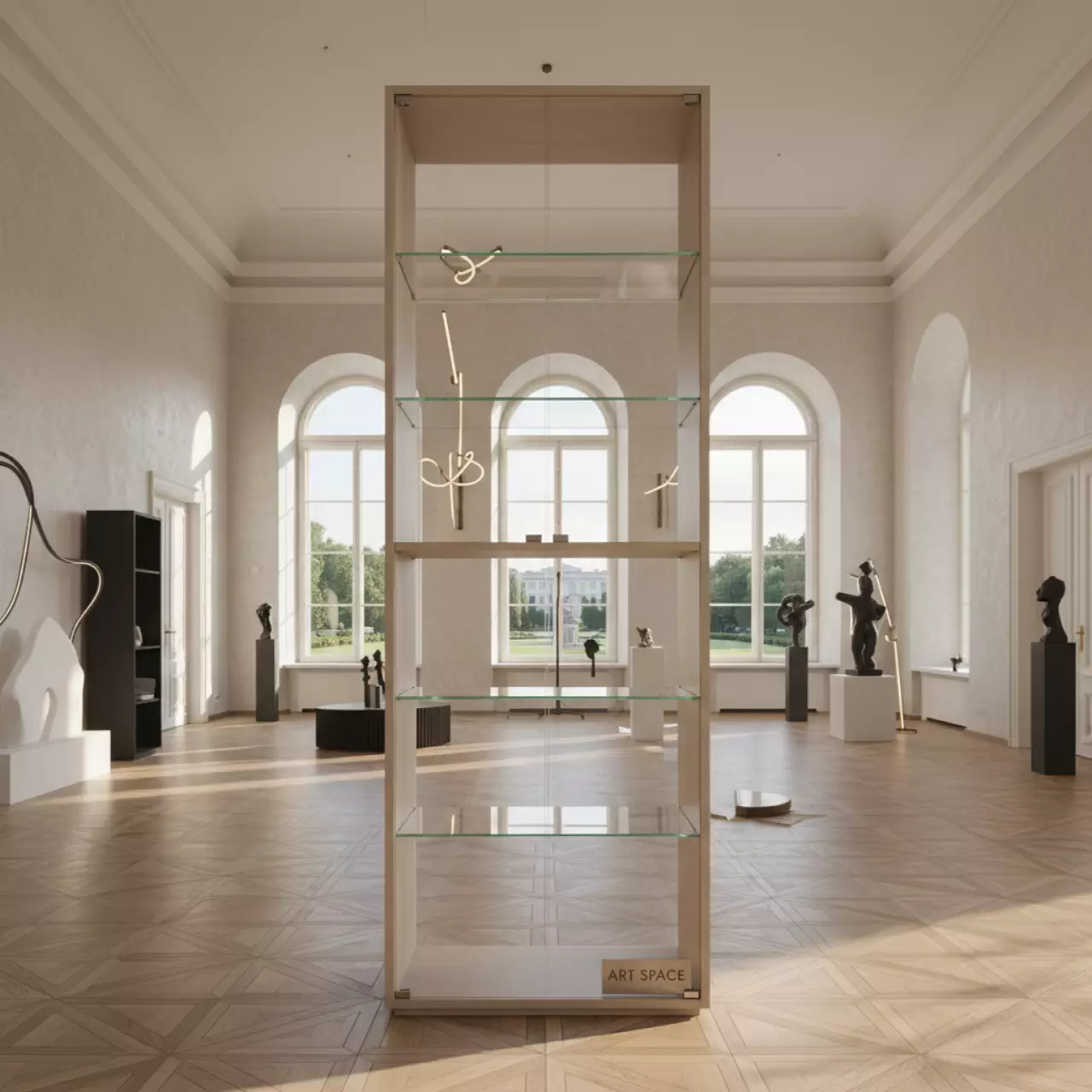 Аренда Шкаф стеллаж со стеклом 798х446х2112 мм шамони светлый в усадьбе Голицына — ART SPACE