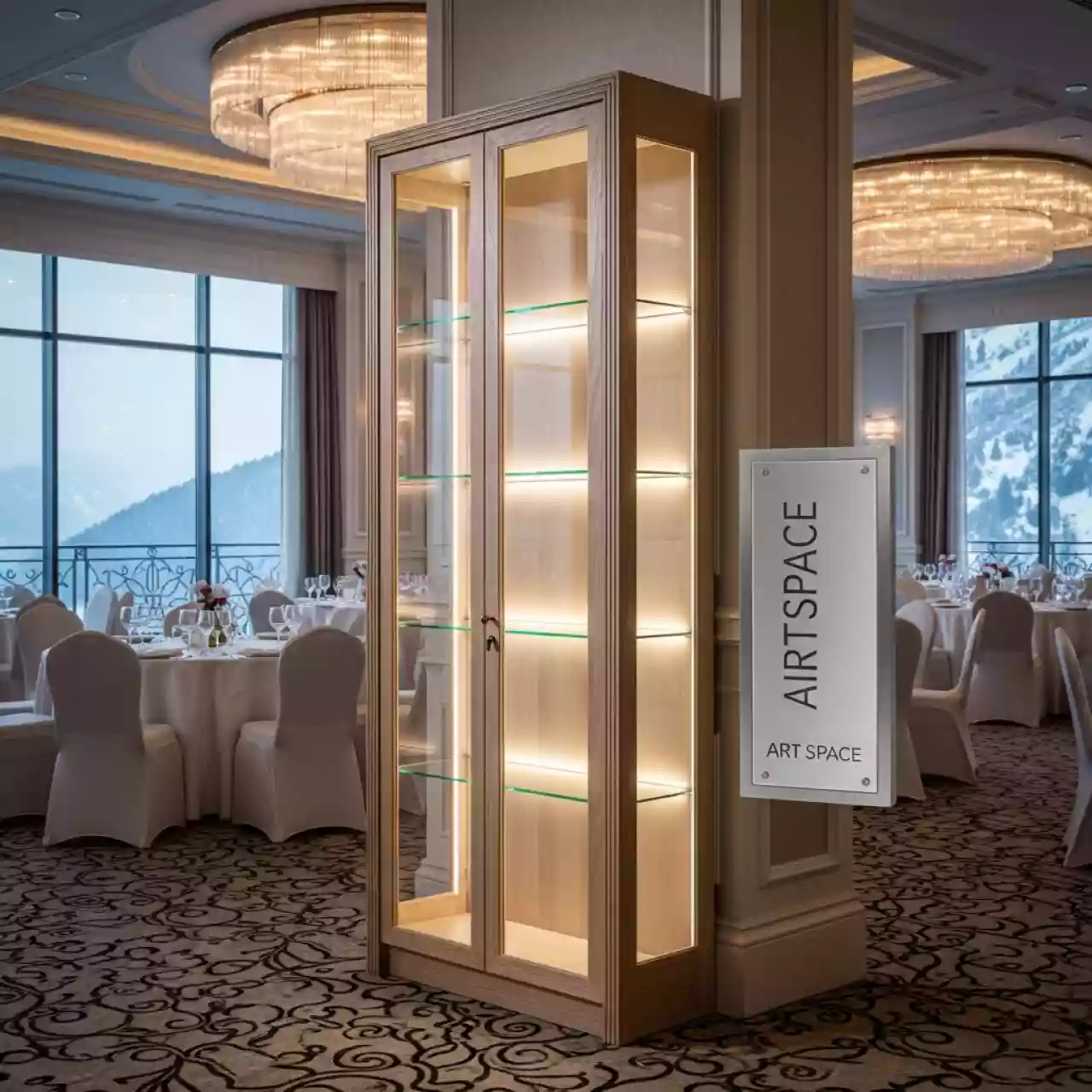 Аренда Шкаф стеллаж со стеклом 798х446х2112 шамони светлый в Rixos Krasnaya Polyana — ART SPACE