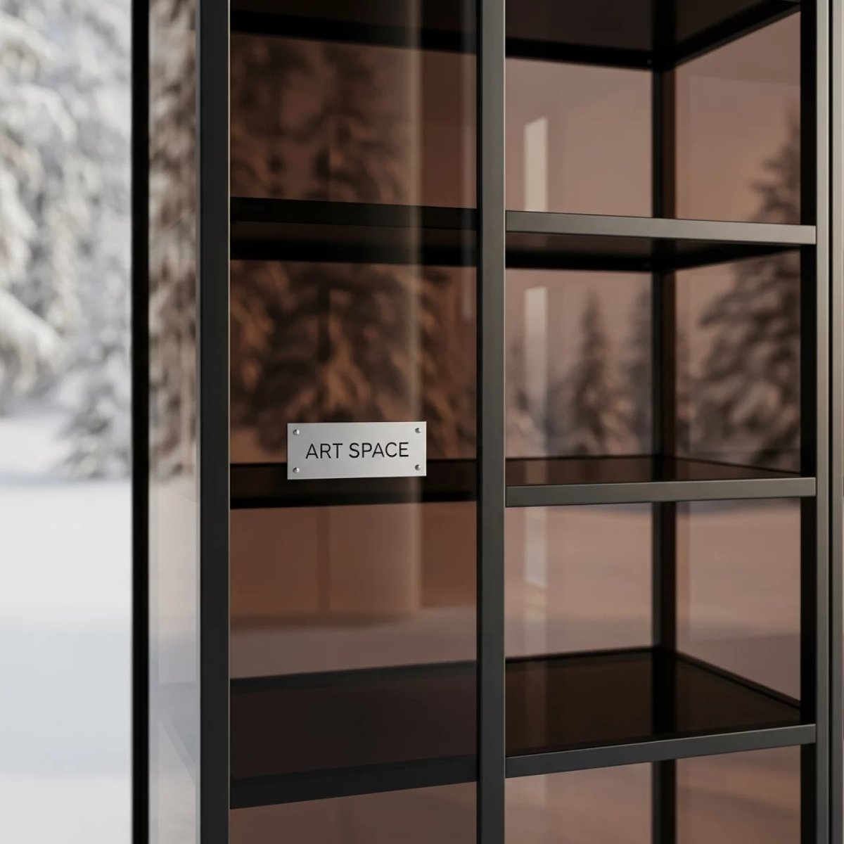 Аренда Шкафа стеллажа с черным стеклом брауни в Sochi Marriott Krasnaya Polyana — ART SPACE