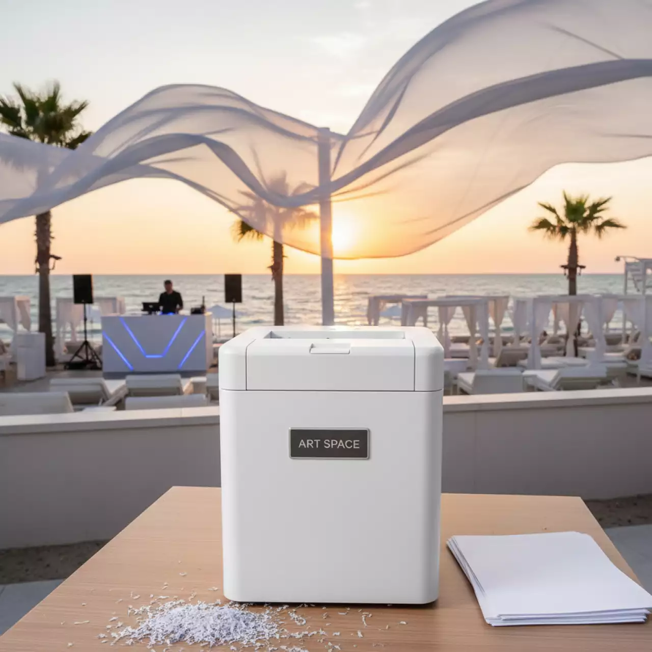 Аренда Шредер New United M3120C 3,9х38 мм белый на пляжных клубах Хосты — ART SPACE