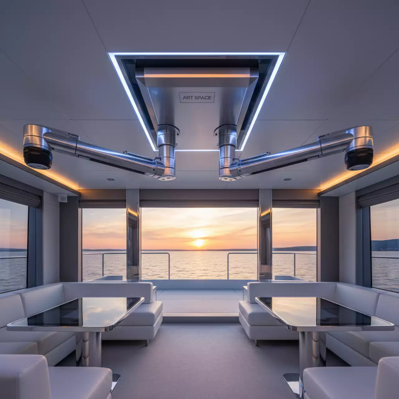 Аренда Система электроснабжения потолочная для кабинетов Химии Биологии KM ES 05 2 рукава 6 1 модуль на VIP теплоходе (Морпорт Сочи) — ART SPACE