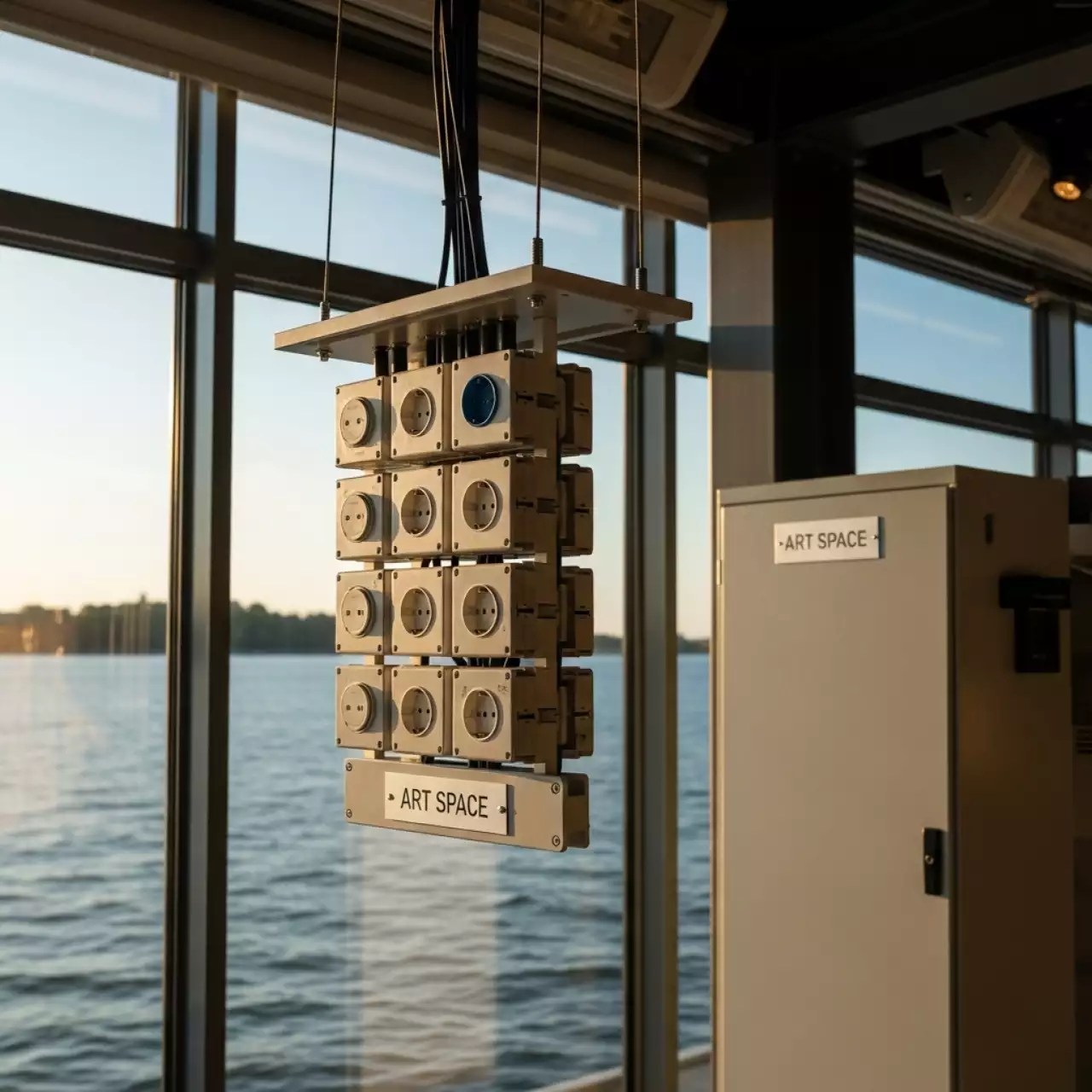 Аренда Система электроснабжения потолочная универсальная Waldner Powerlift с 7 модулями и распределительным шкафом в ресторане «Паруса» — ART SPACE