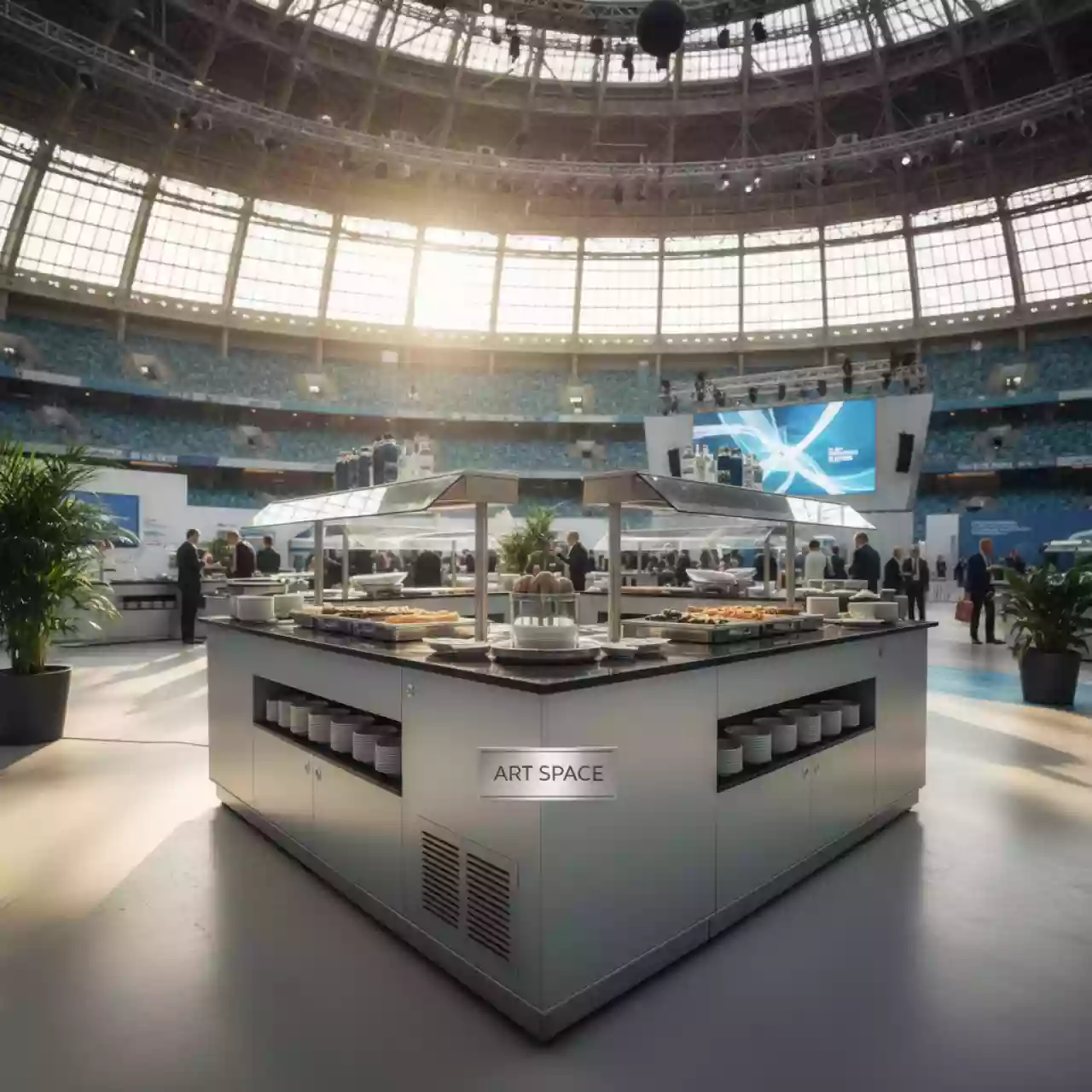 Аренда Система фуршетная Level 9 серебро комплект на арене «Фишт» — ART SPACE