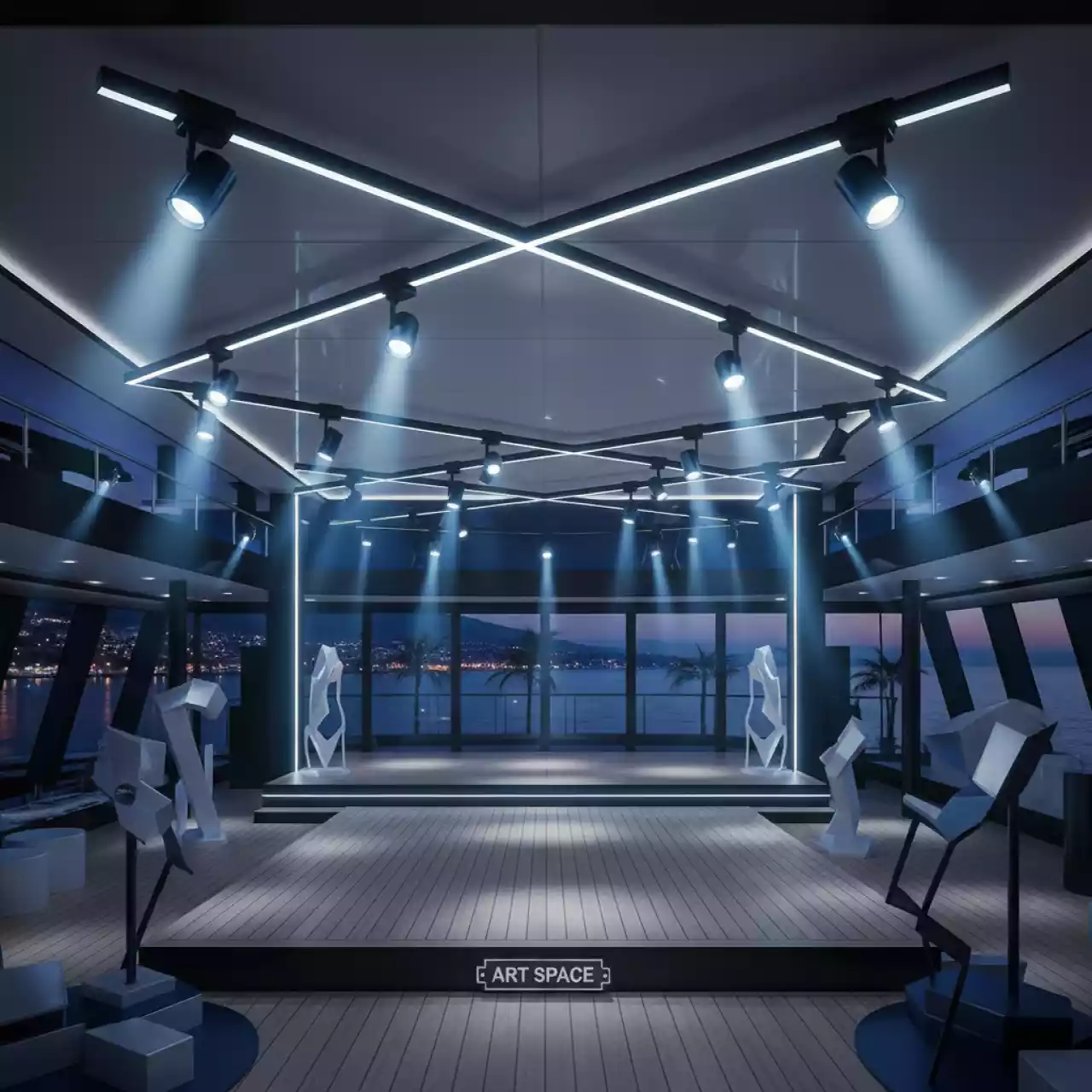 Аренда Система трековая магнитная BELT MAGNETIC NEODECO на VIP теплоходе (Морпорт Сочи) — ART SPACE