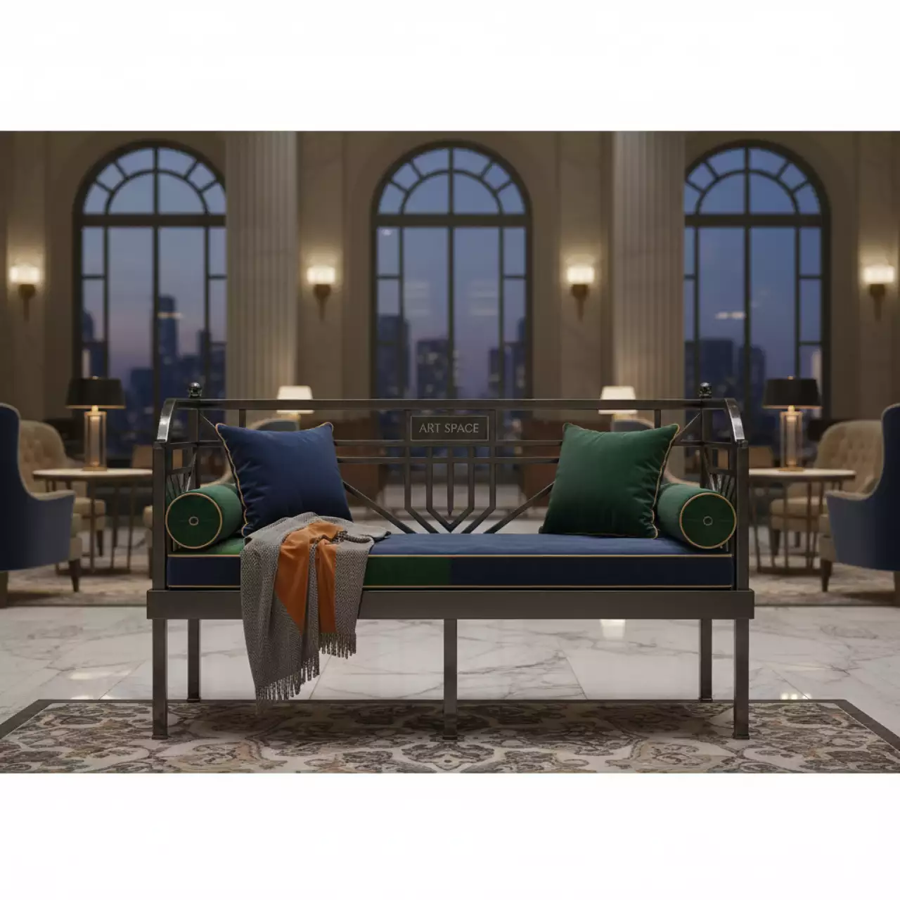Аренда Скамейка кованая с подушками и пледом в Гранд Отель Сочи — ART SPACE