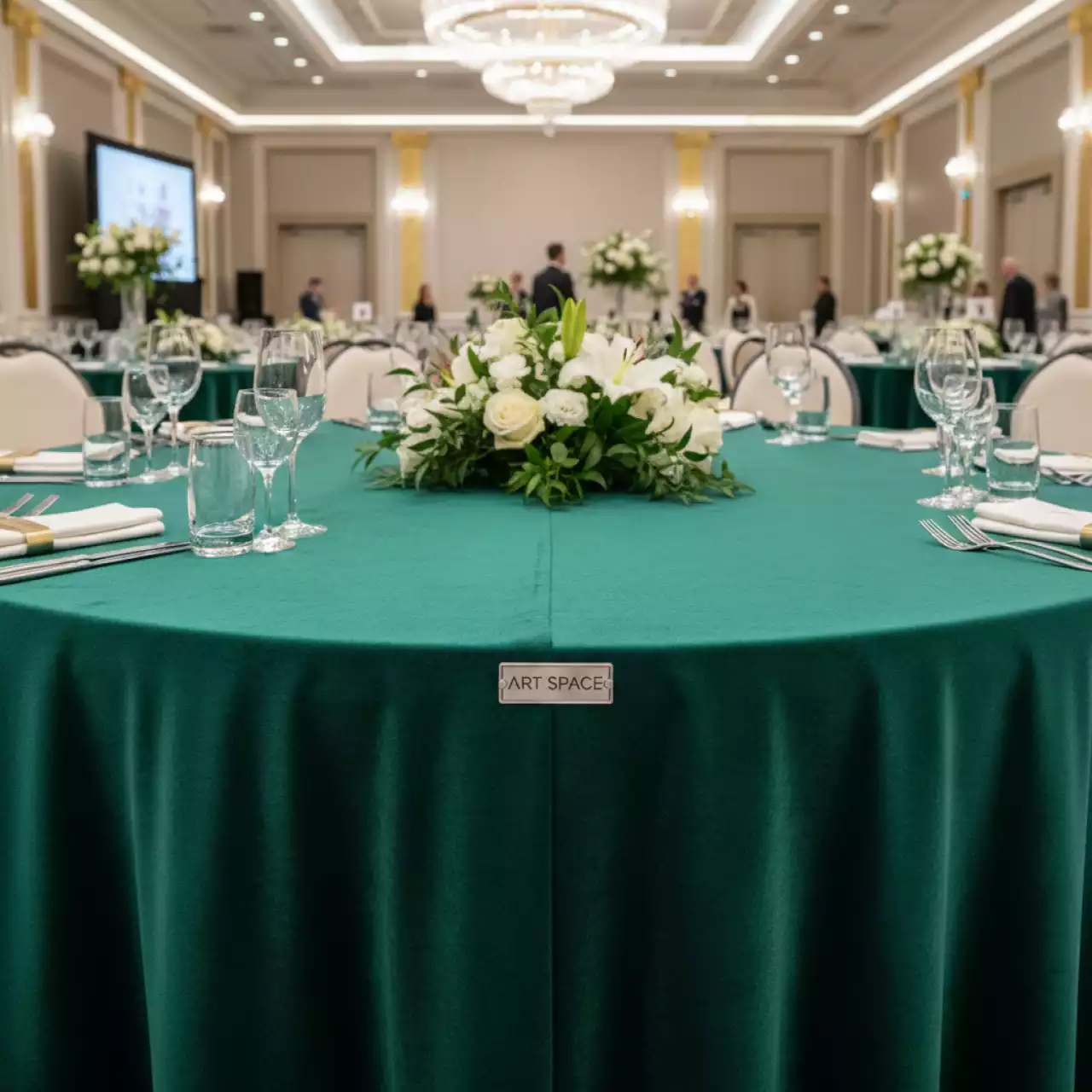 Аренда Скатерть бархатная изумрудная диаметр 3 м в Pullman Sochi Centre — ART SPACE