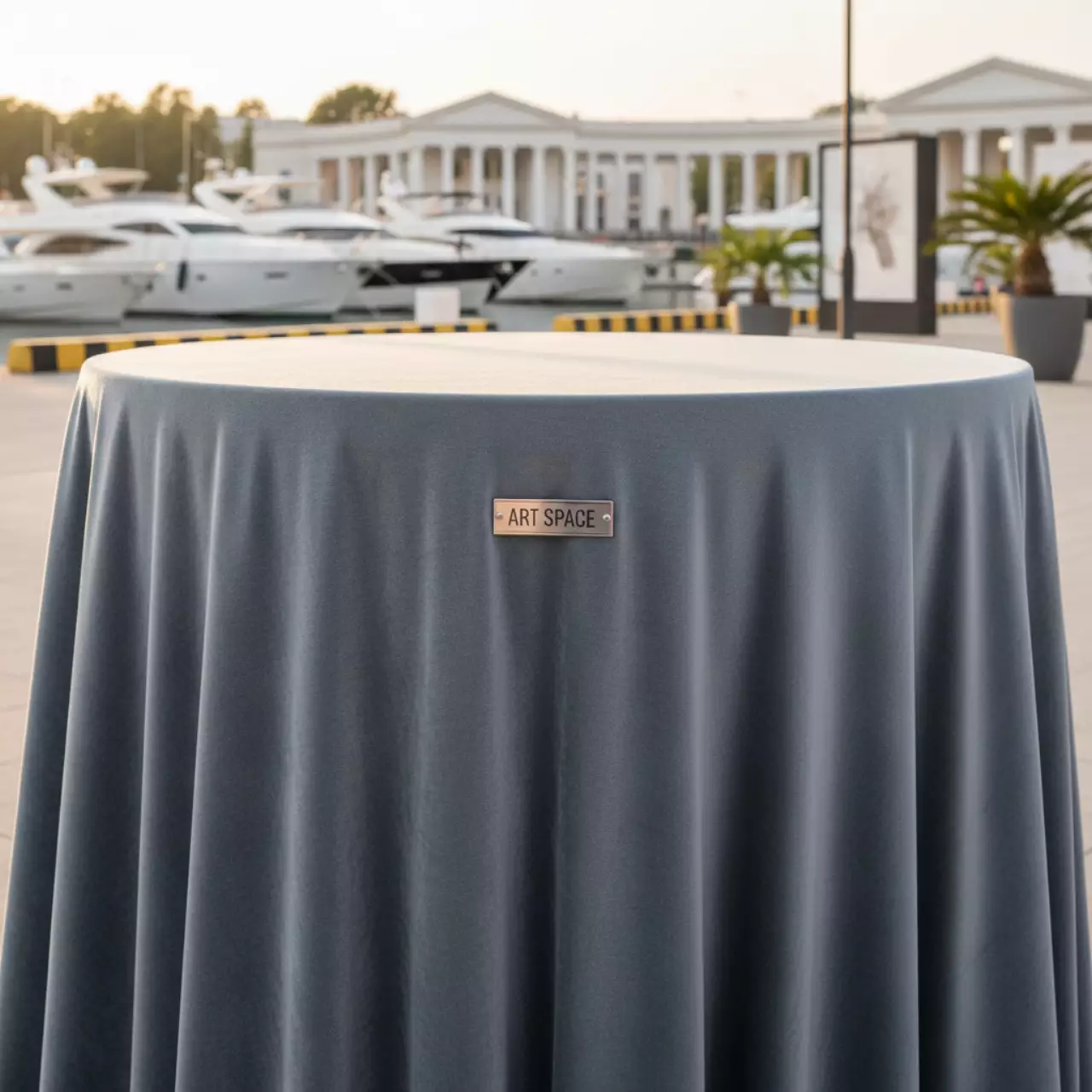 Аренда Скатерть бархатная круглая ИЛЕР серо голубая 307 на территории Морпорта Сочи — ART SPACE
