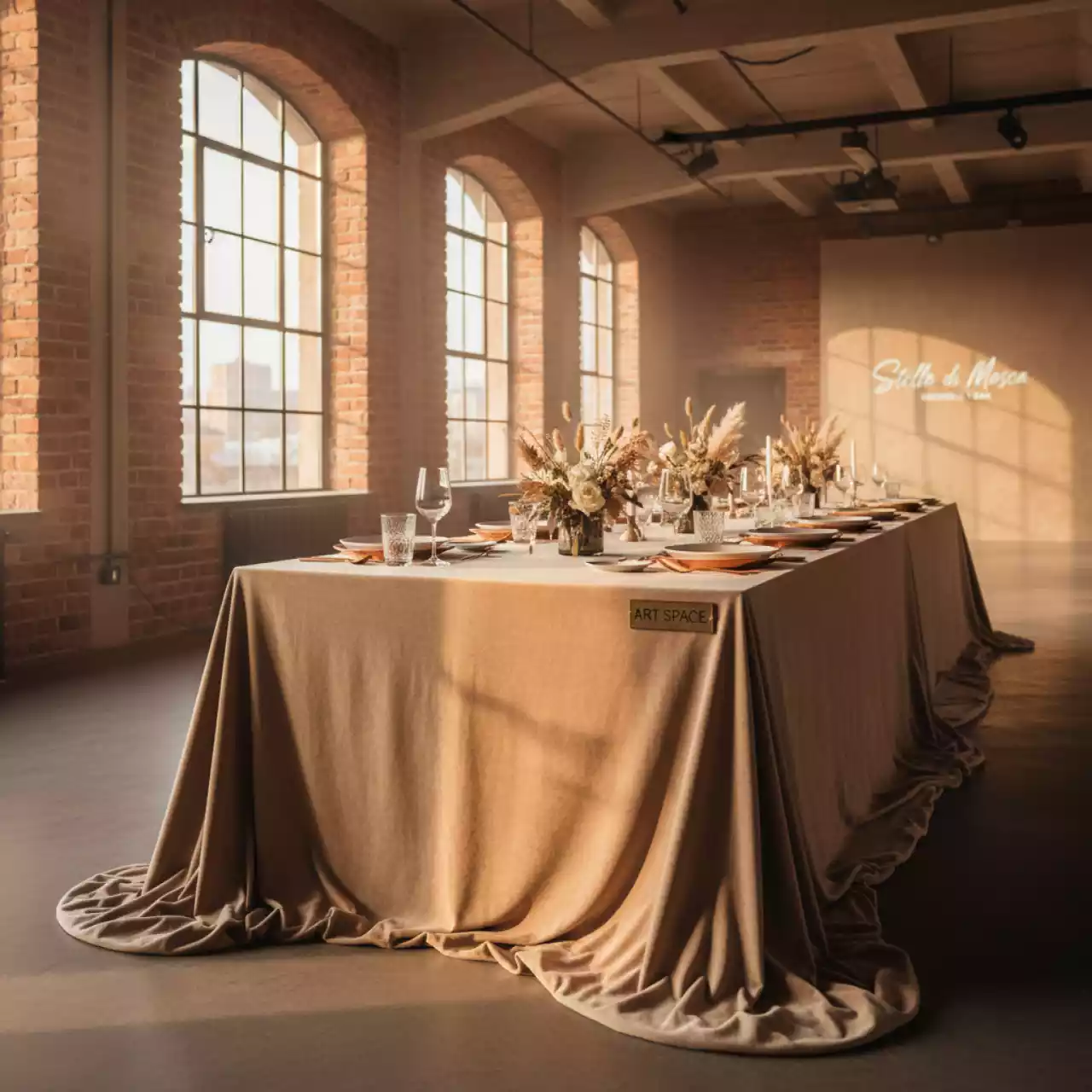 Аренда Скатерть бархатная прямоугольная Бежевая R4E 00261 в Stella di Mosca — ART SPACE