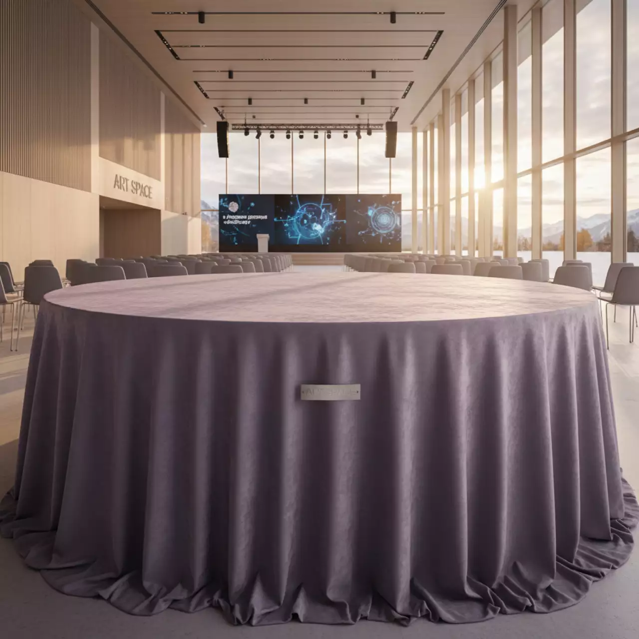 Аренда Скатерть бархатная пыльно фиолетовая на круглый стол диаметром 180 см в Ледовом дворце «Айсберг» — ART SPACE
