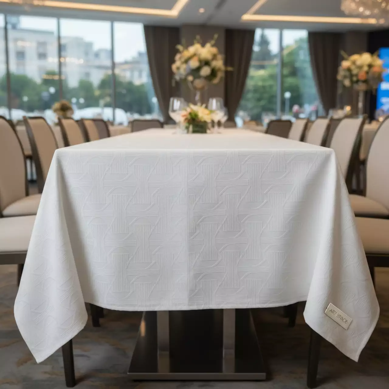 Аренда Скатерть белая 210х140 см жаккард № 2 в City Park Hotel Sochi — ART SPACE