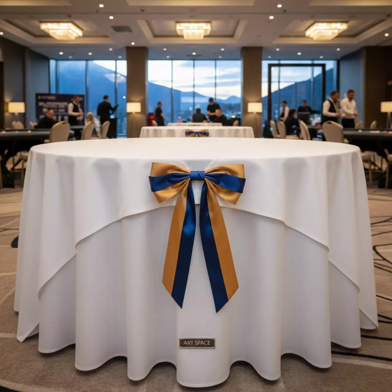 Аренда Скатерть белая D320 см с бантом в Sochi Marriott Krasnaya Polyana — ART SPACE