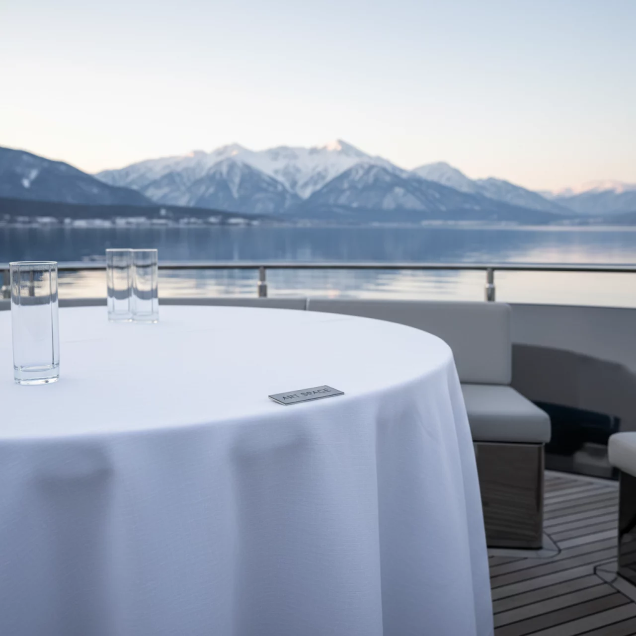 Аренда Скатерть белая диаметр 180 см на VIP-яхте (Имеретинский порт) — ART SPACE