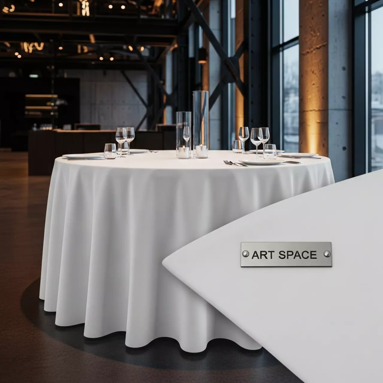 Аренда Скатерть белая круглая диаметром 2,3 м в казино «Сочи» — ART SPACE